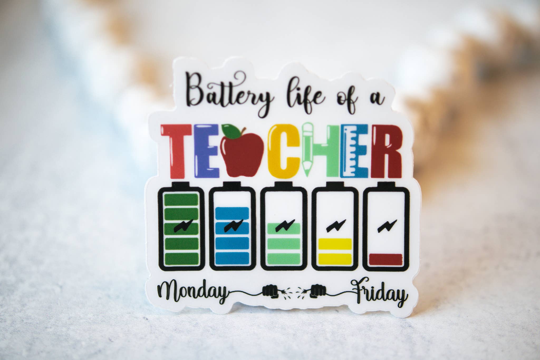 Battery Life Of A Teacher Clear Sticker, 3x3