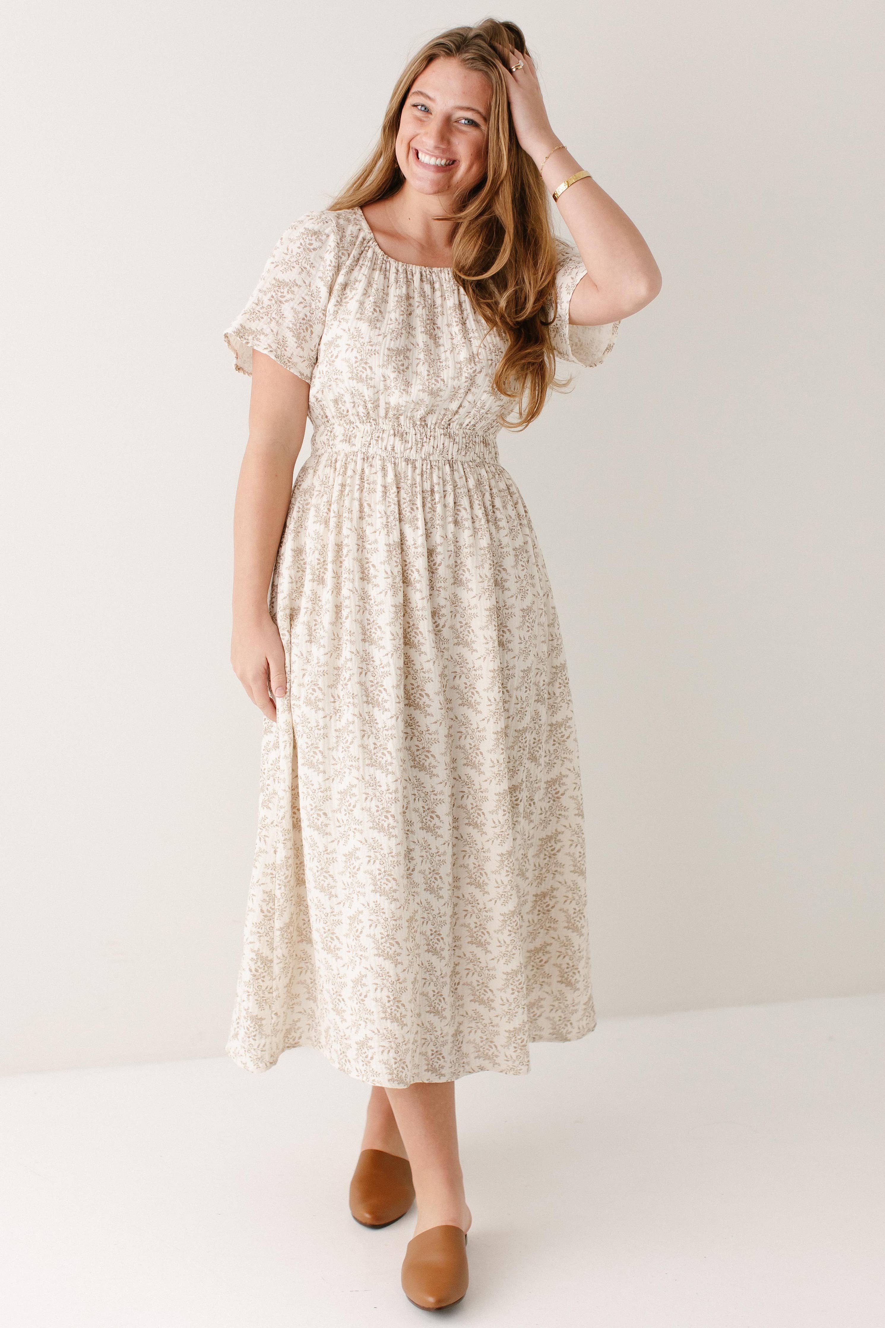 'Cynthia' Botanical Print Cotton Gauze Midi Dress