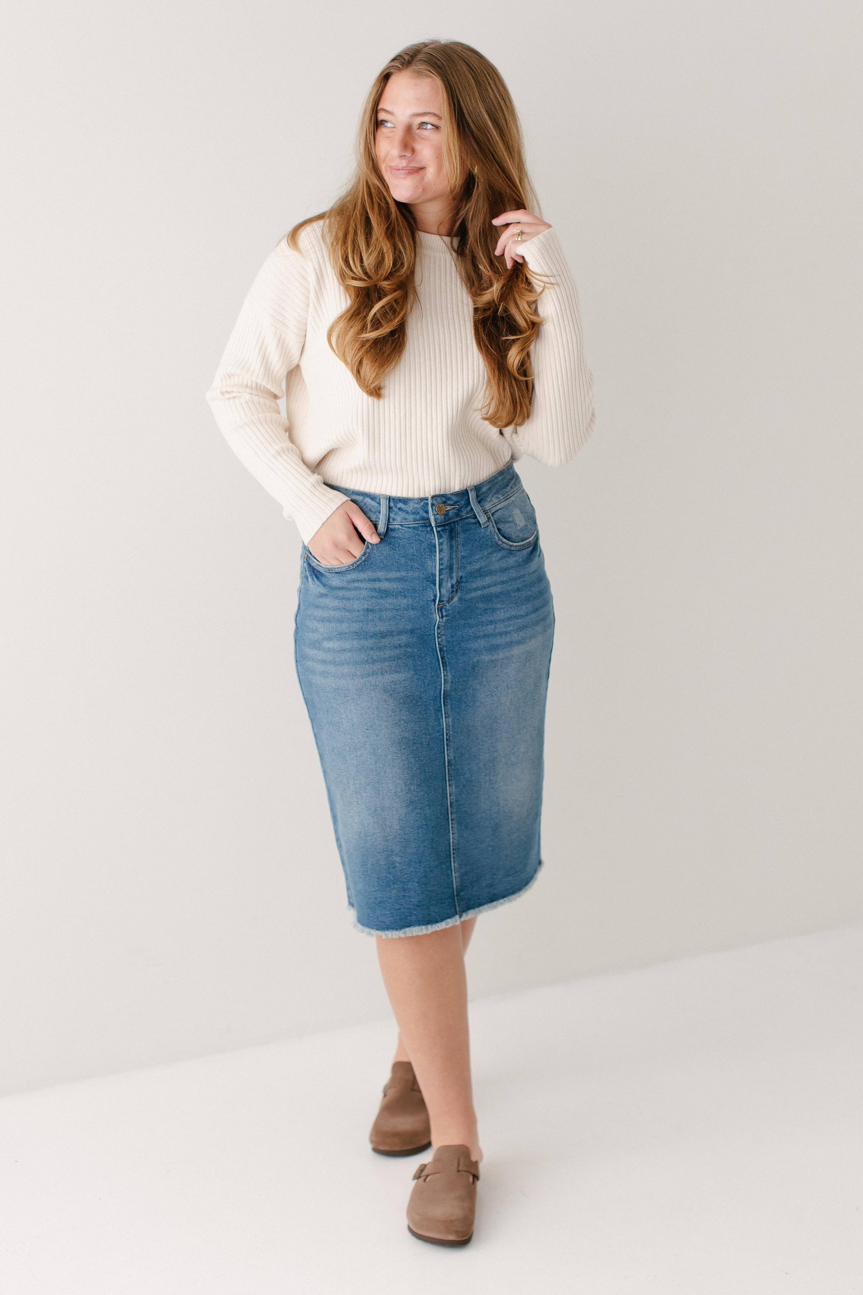 'Nala' Distressed Denim Skirt