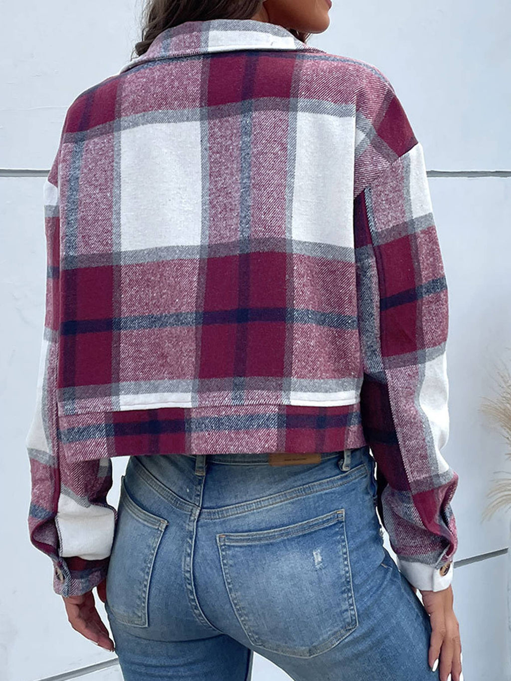 Short Plaid Lapel Jacket
