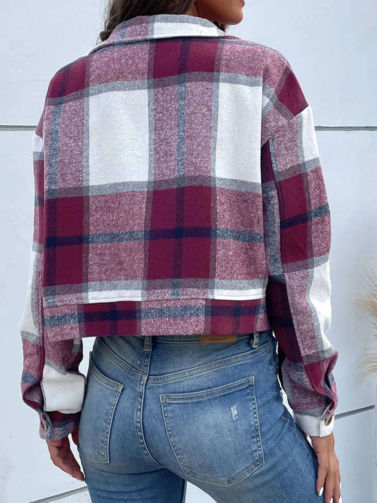 Short Plaid Lapel Jacket