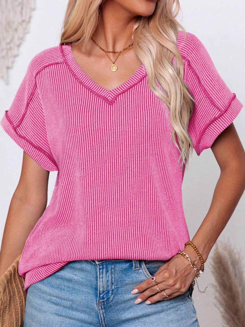 Short Sleeved V-neck Top
