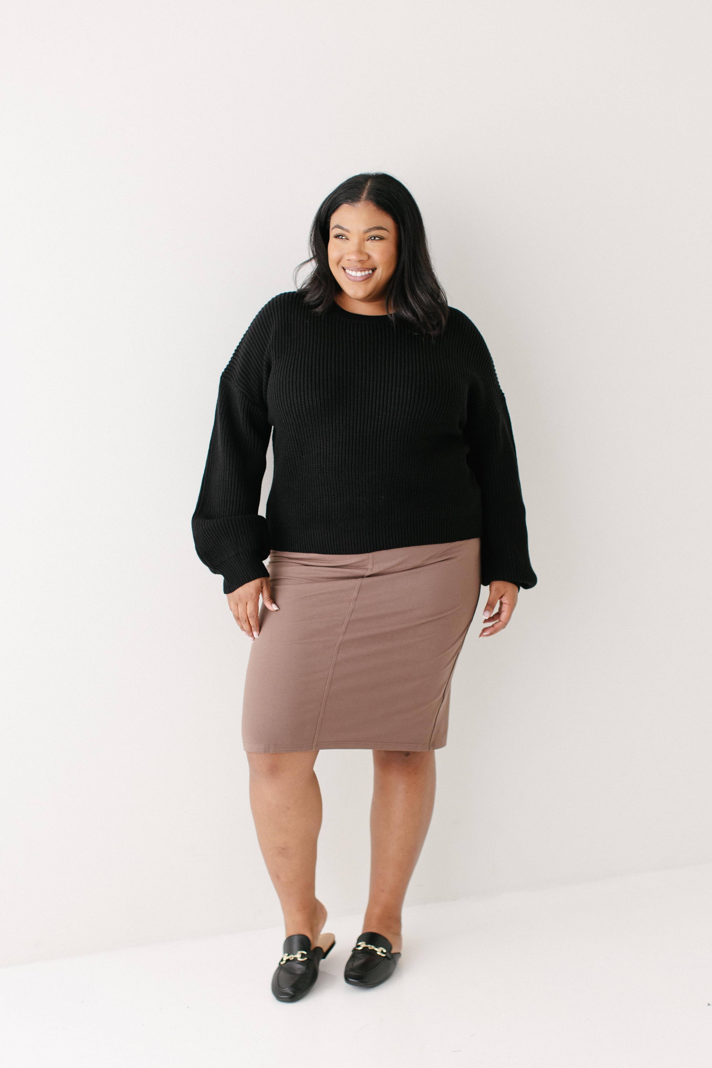 'Piper' Knee Length Knit Denim Skirt