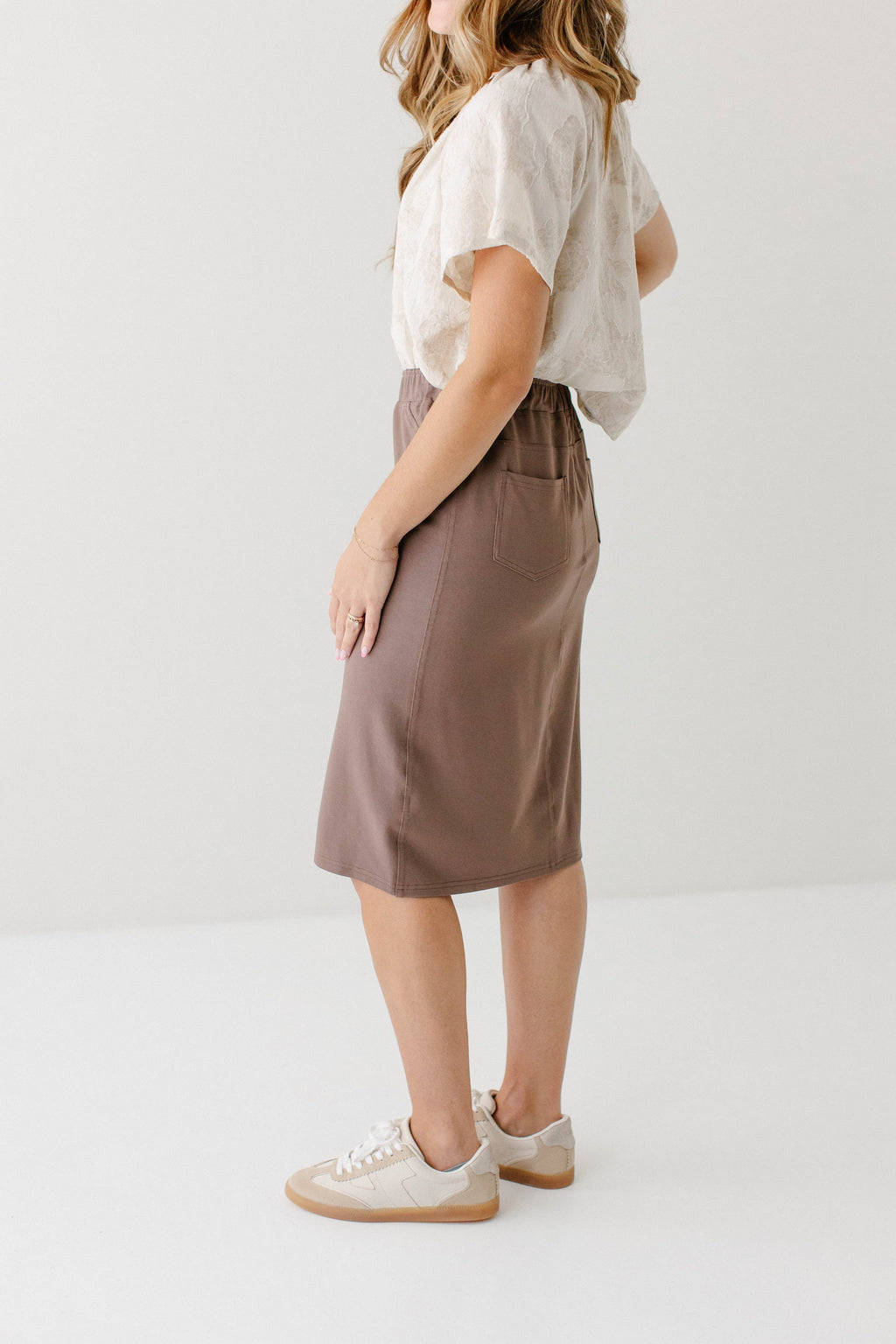 'Piper' Knee Length Knit Denim Skirt