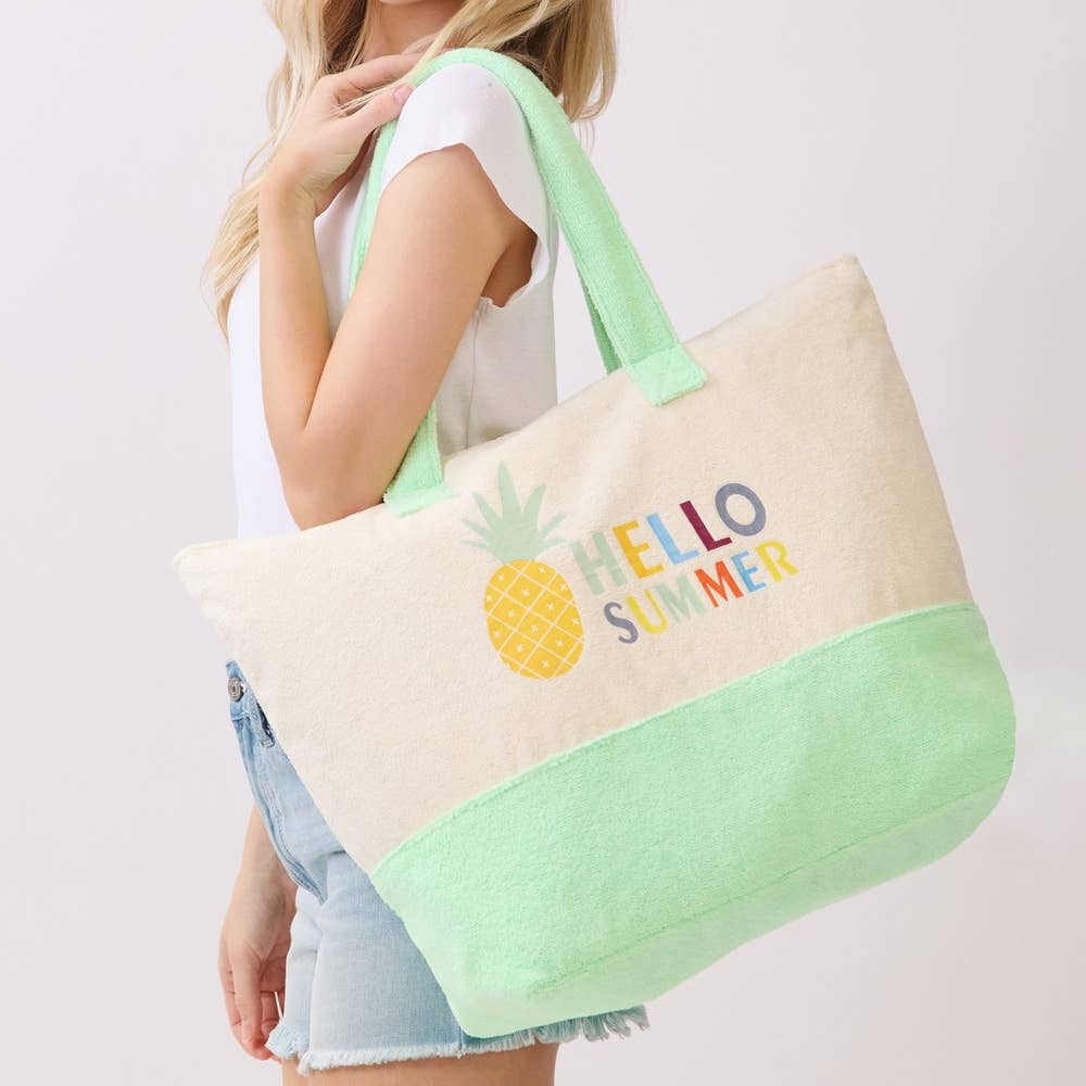 Hello Summer Pineapple Print Terry Tote Bag