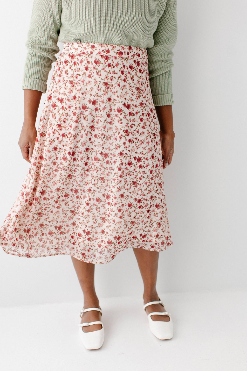 'Annette' Rose Print Midi Skirt