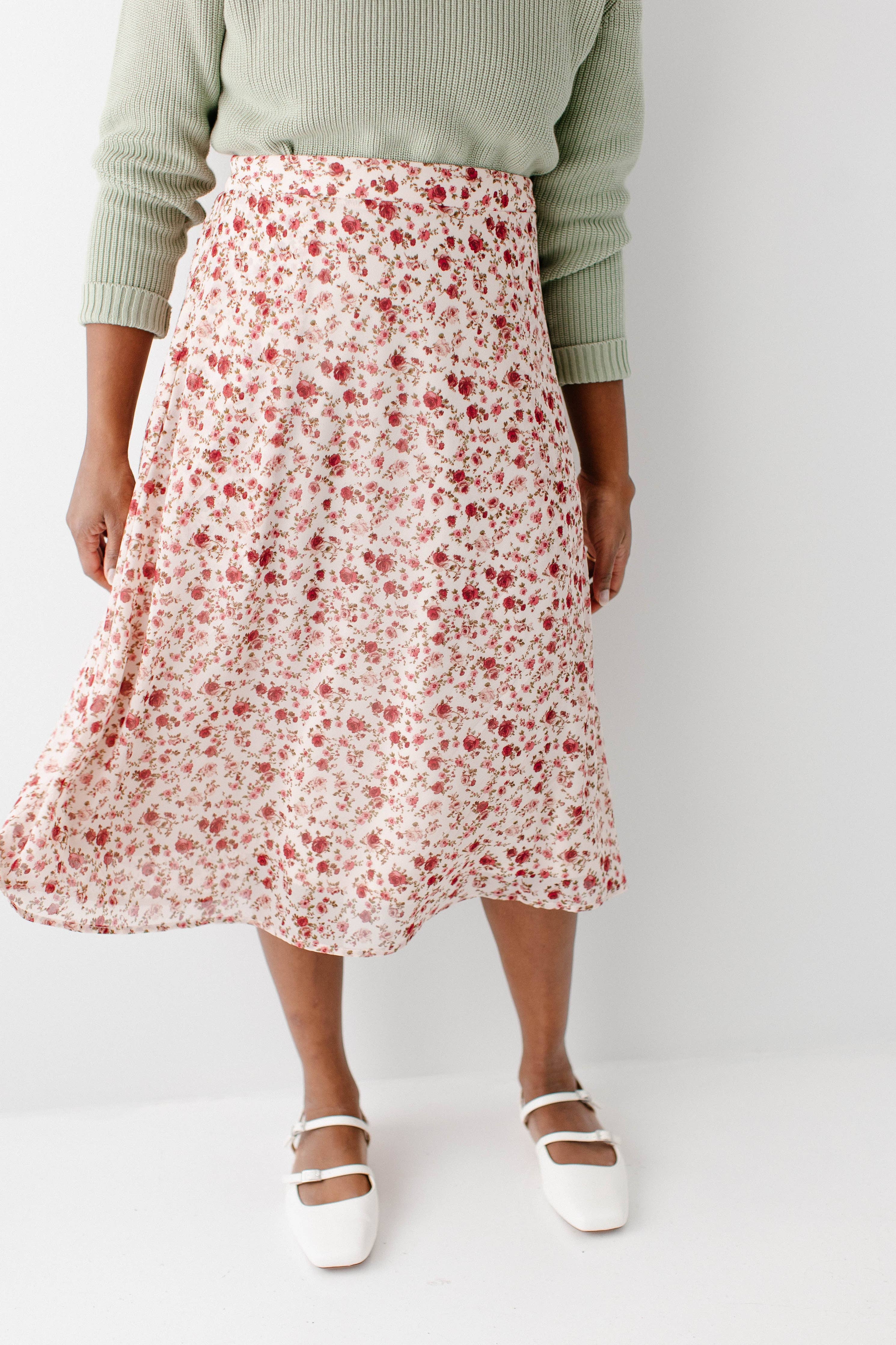 'Annette' Rose Print Midi Skirt