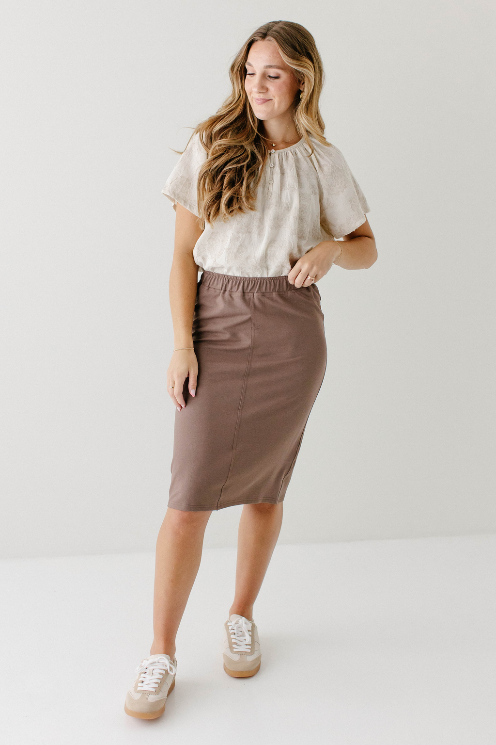 'Piper' Knee Length Knit Denim Skirt