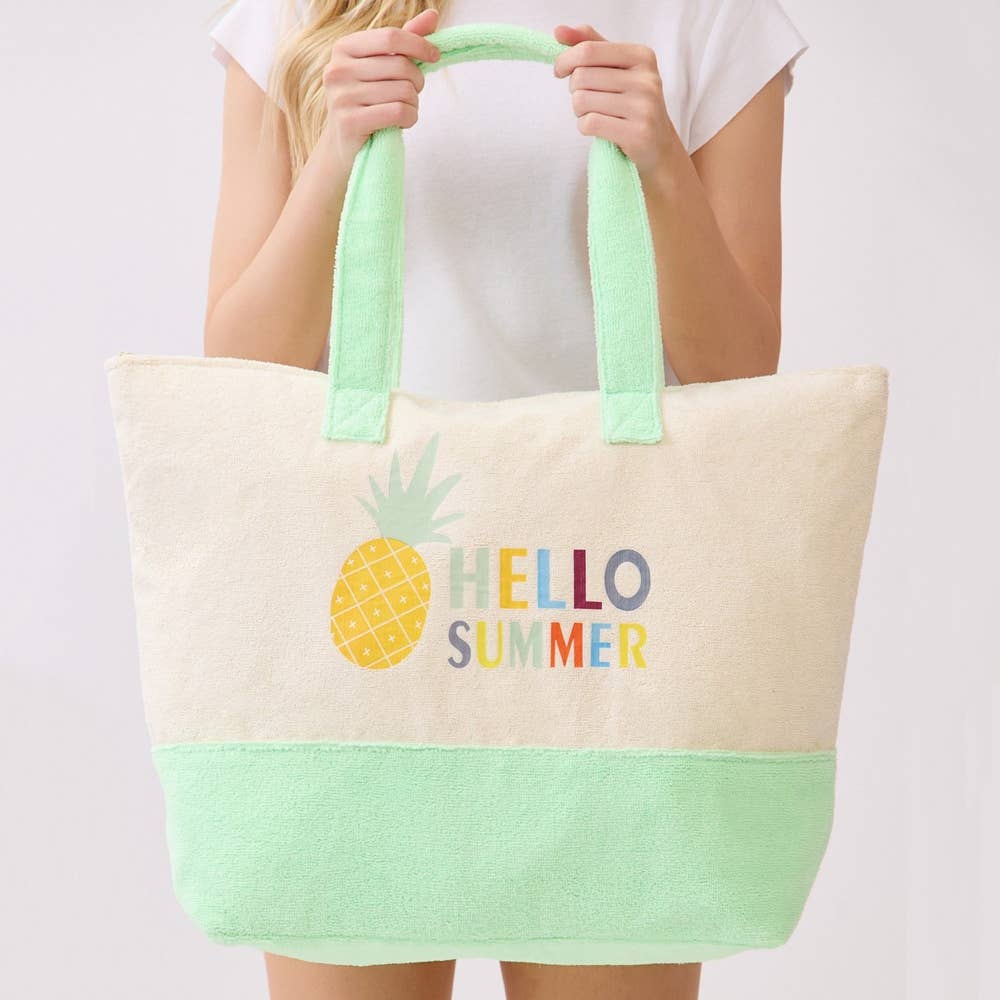 Hello Summer Pineapple Print Terry Tote Bag