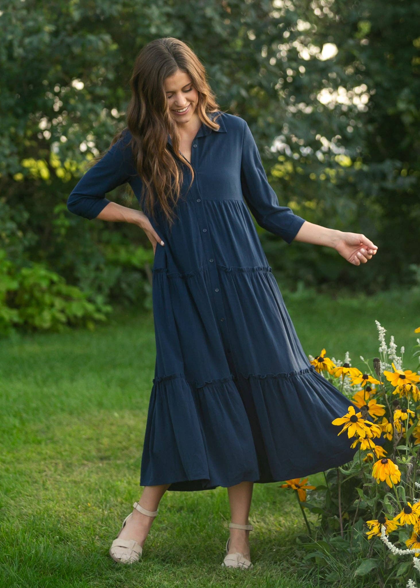 Elsie Button Front Midi Dress