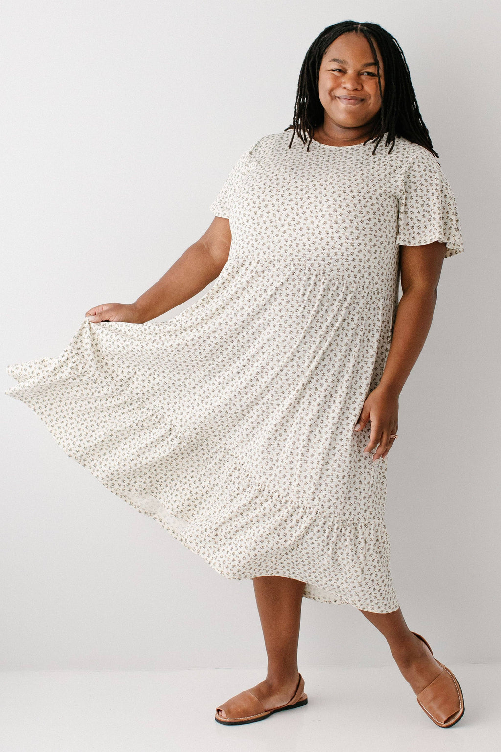 'Shiloh' Ditsy Floral Ribbed Midi Dress