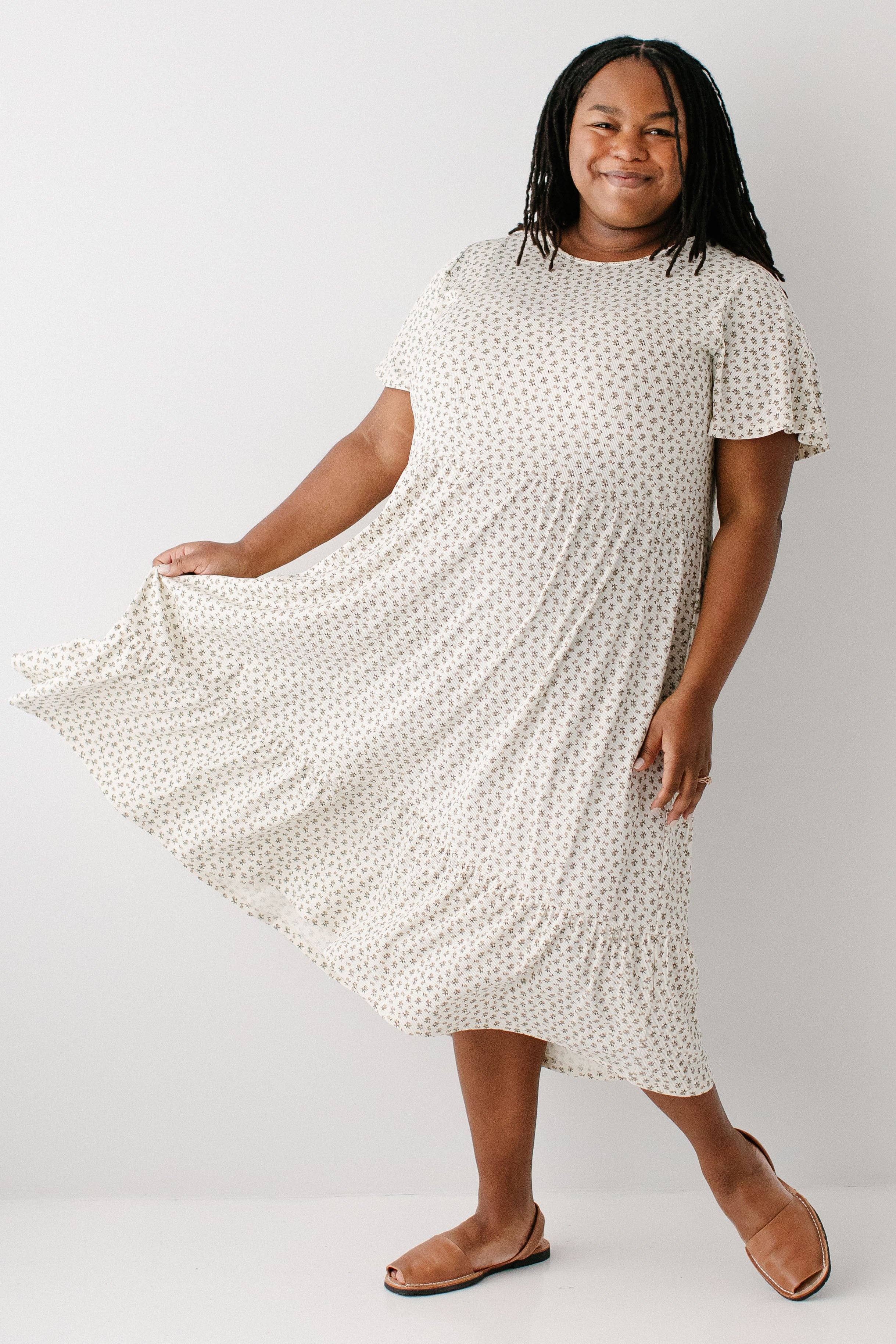 'Shiloh' Ditsy Floral Ribbed Midi Dress