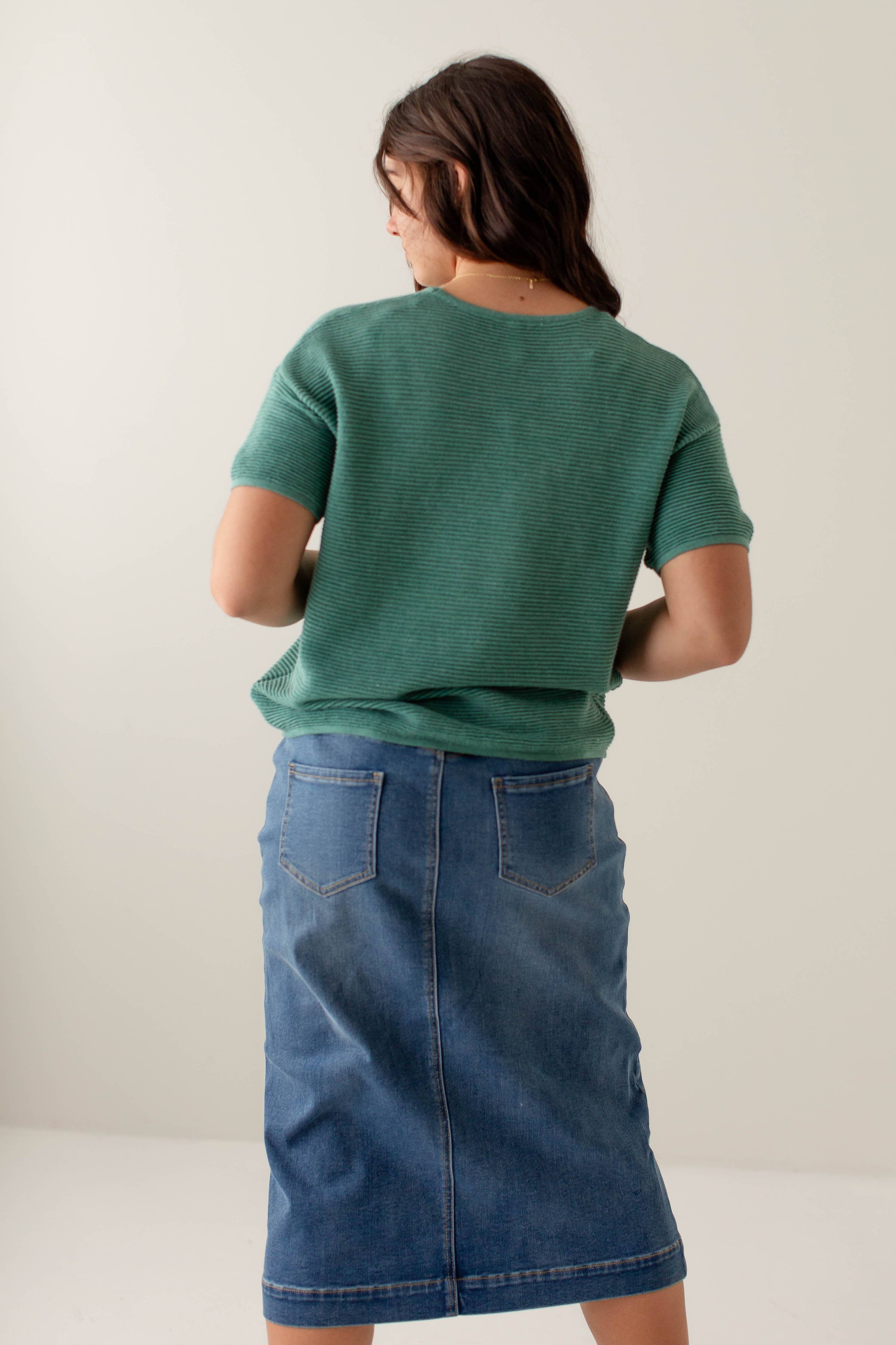 'Sara' Stretch Denim Skirt in Medium Wash