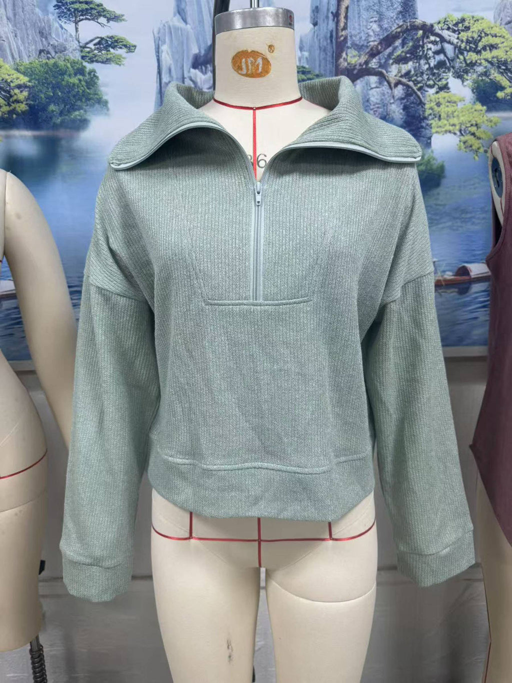 Ribbed Knit Half Zip Pullover Sweatshirt