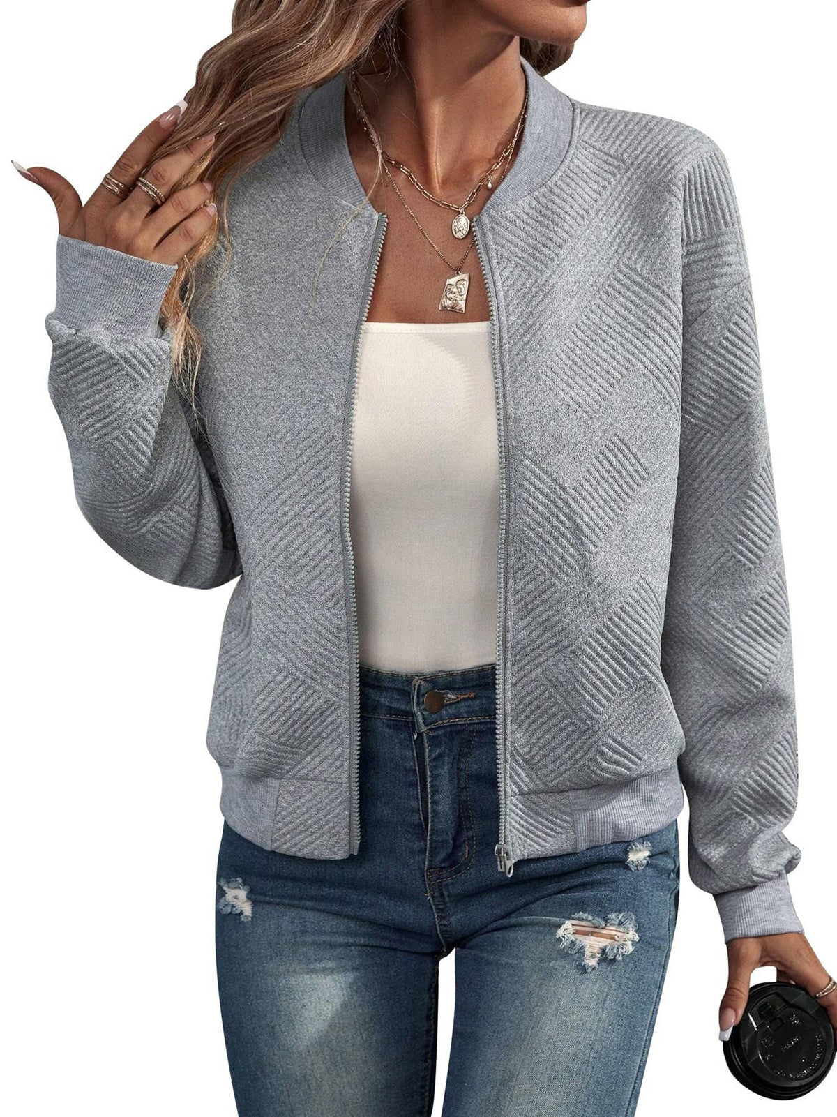 Solid Color Short Zipper Jacket
