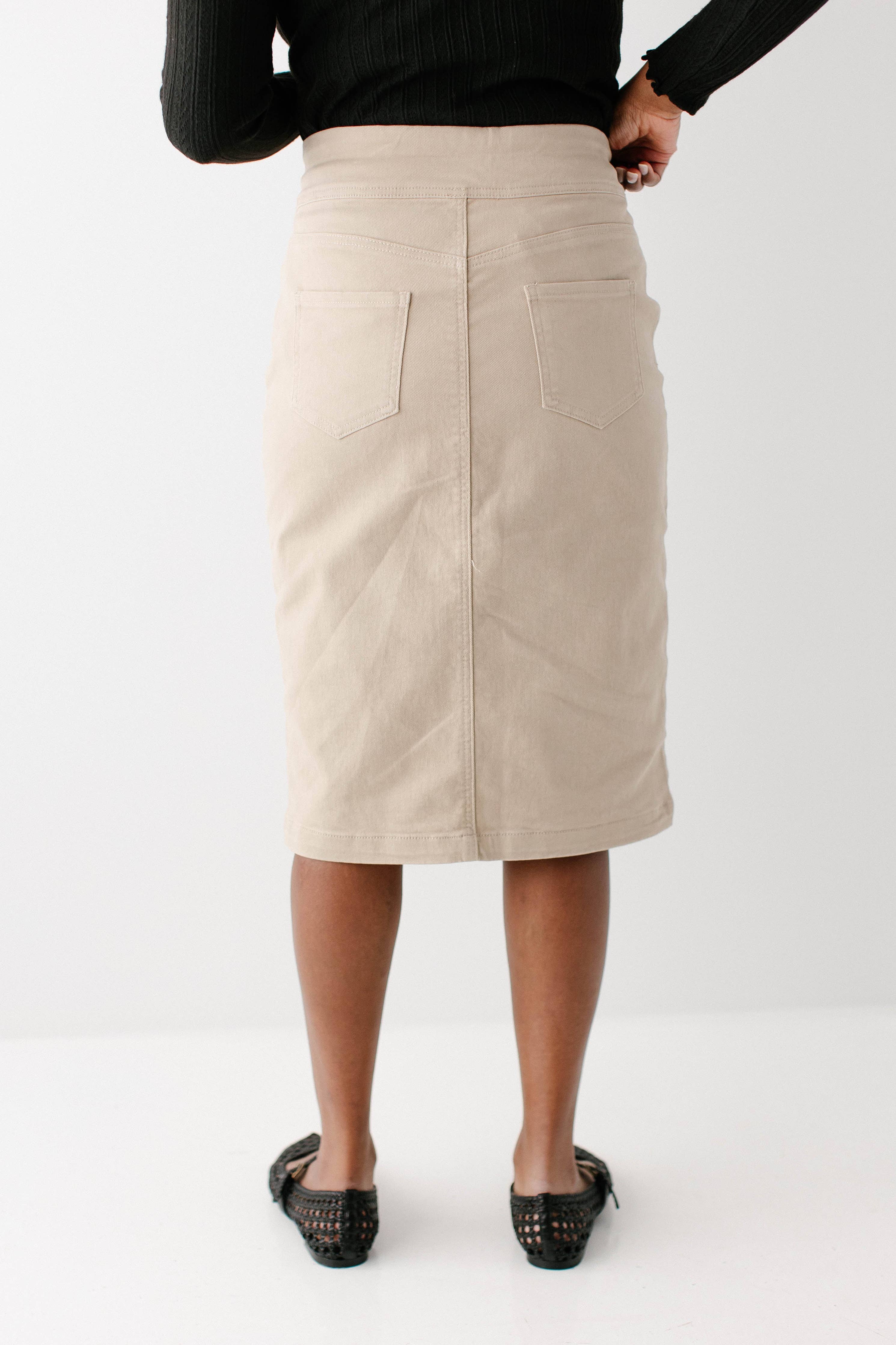 'Sara' Stretch Denim Skirt in Khaki