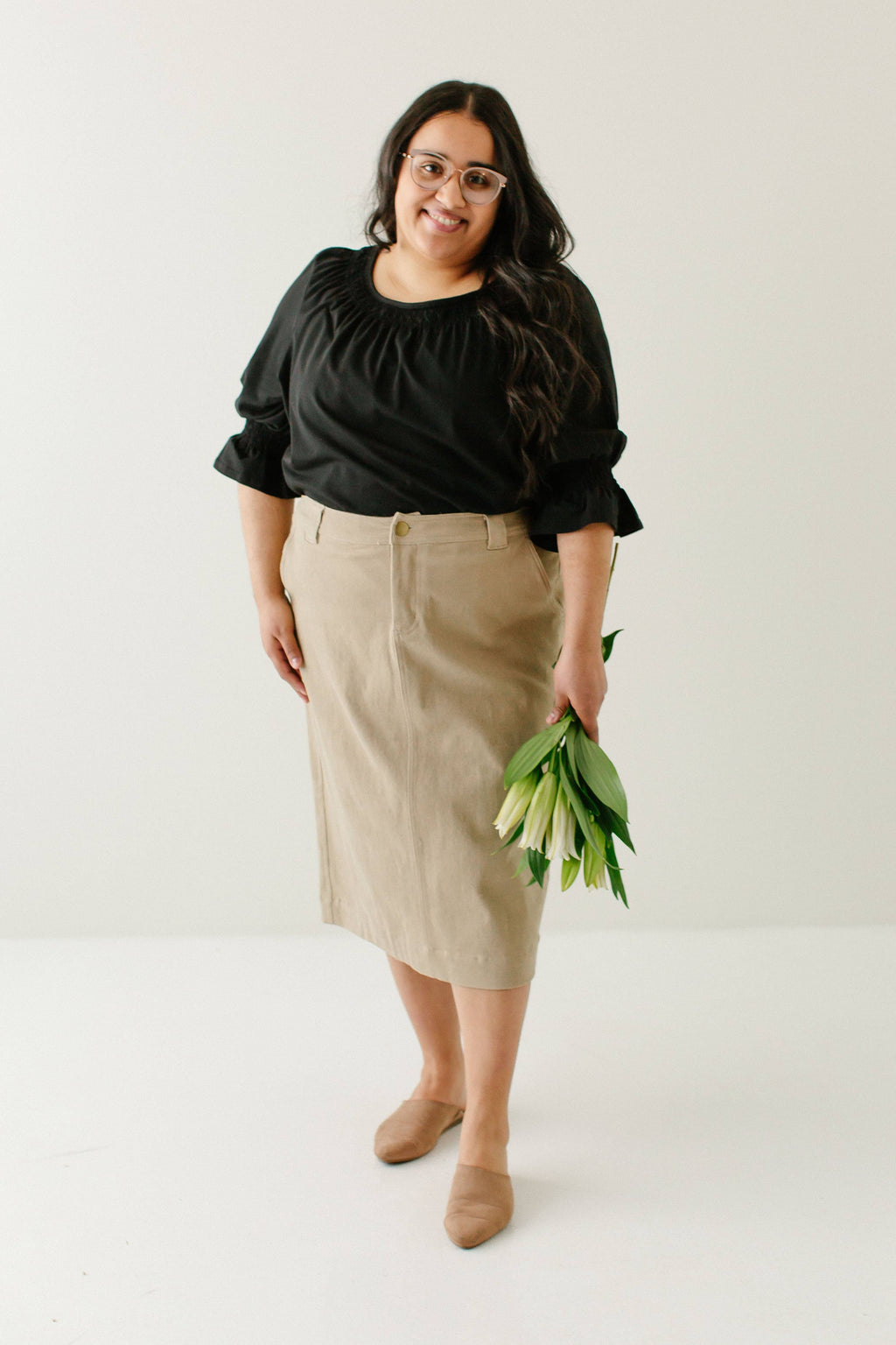 'Adrian' Classic Denim Midi Skirt FINAL SALE