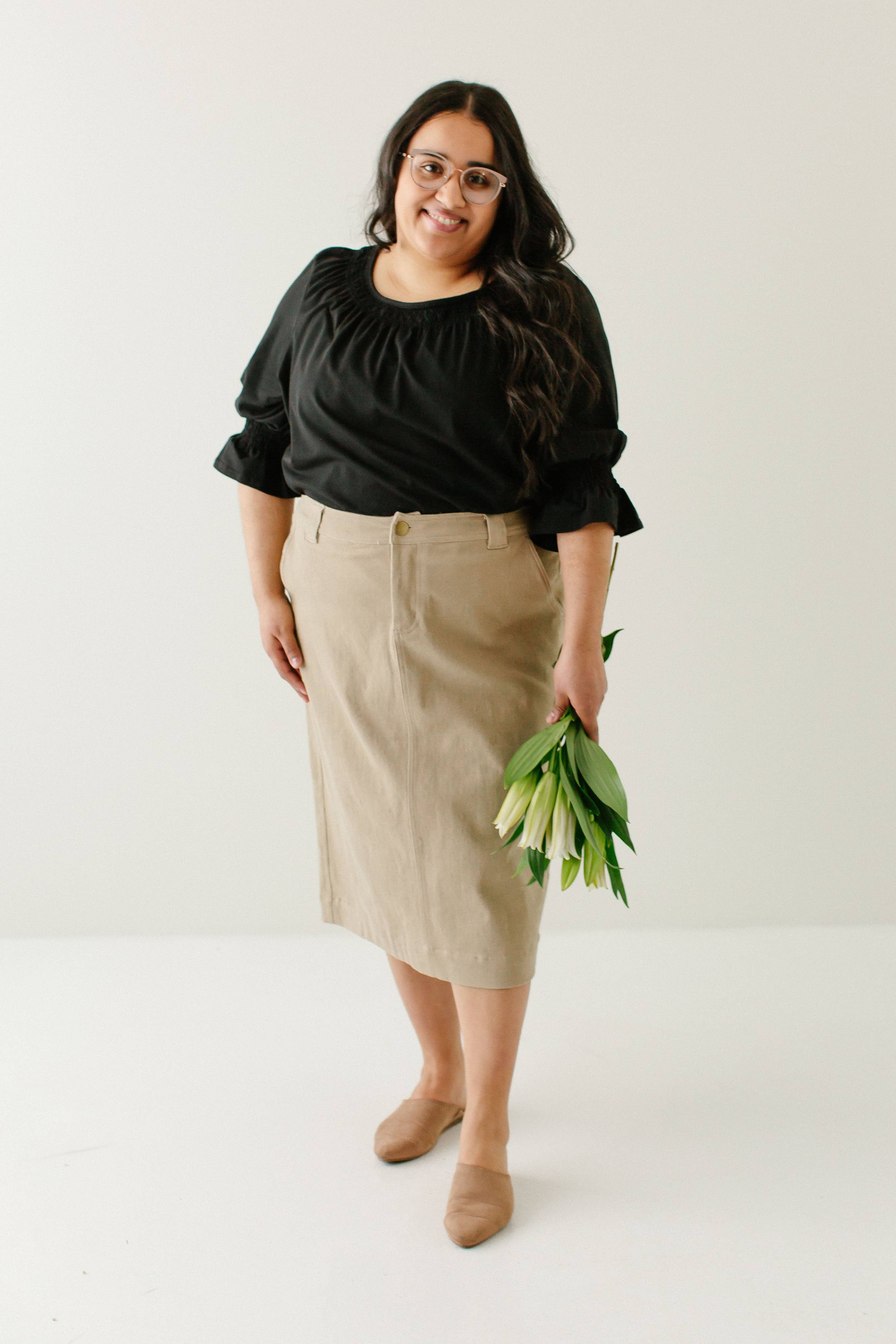 'Adrian' Classic Denim Midi Skirt FINAL SALE