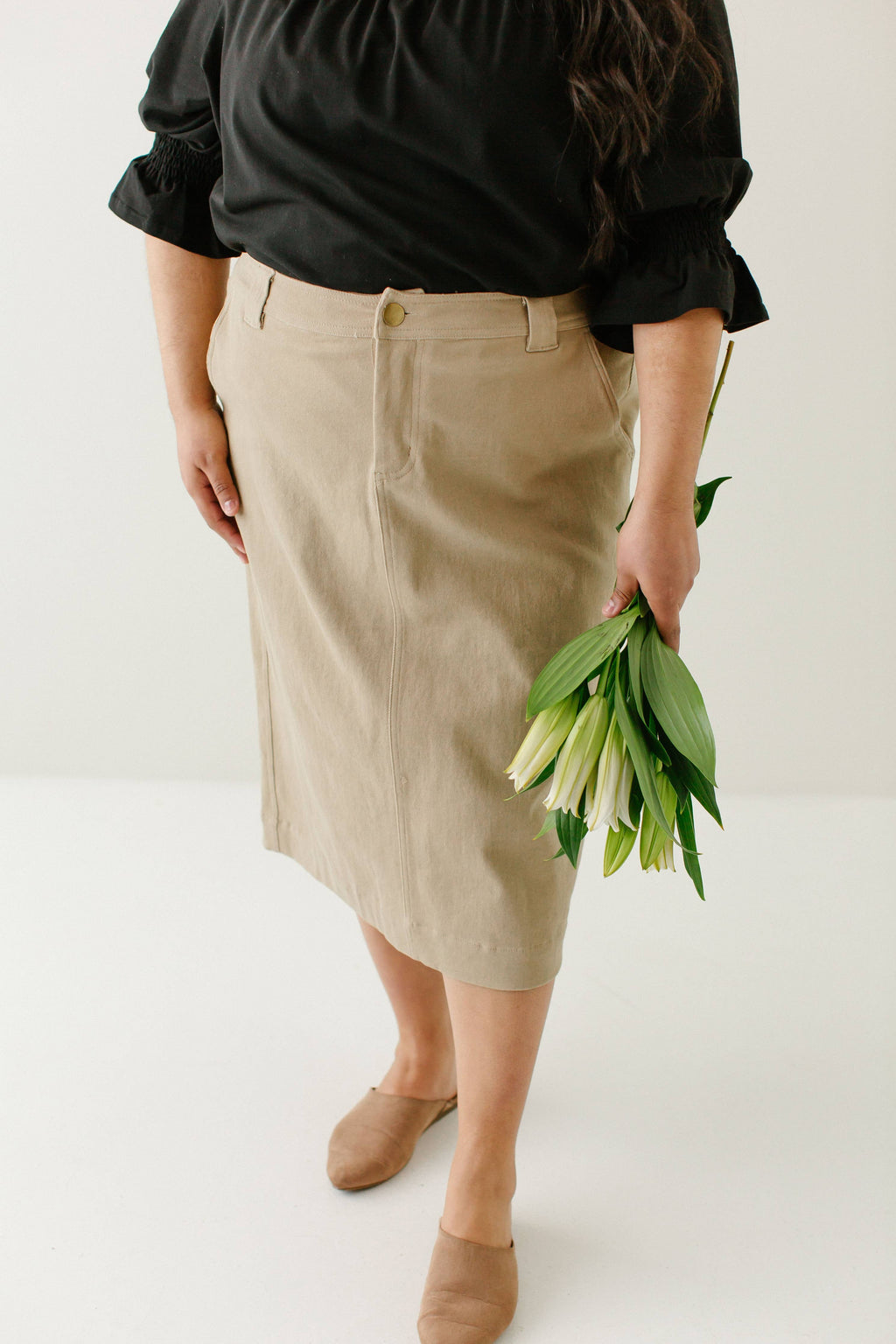 'Adrian' Classic Denim Midi Skirt FINAL SALE