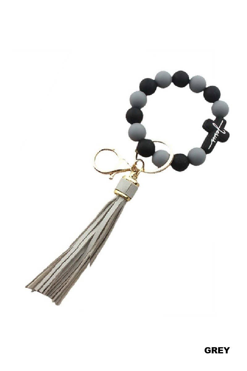 Jesus Cross Silicone Beaded Wristlet Keychain