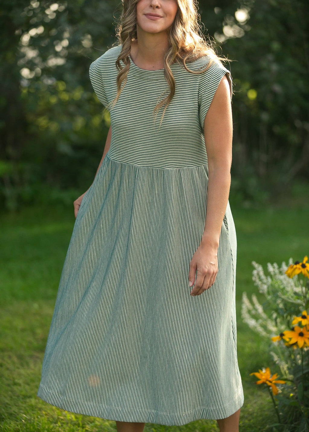 Olivia A-line Striped Midi Dress