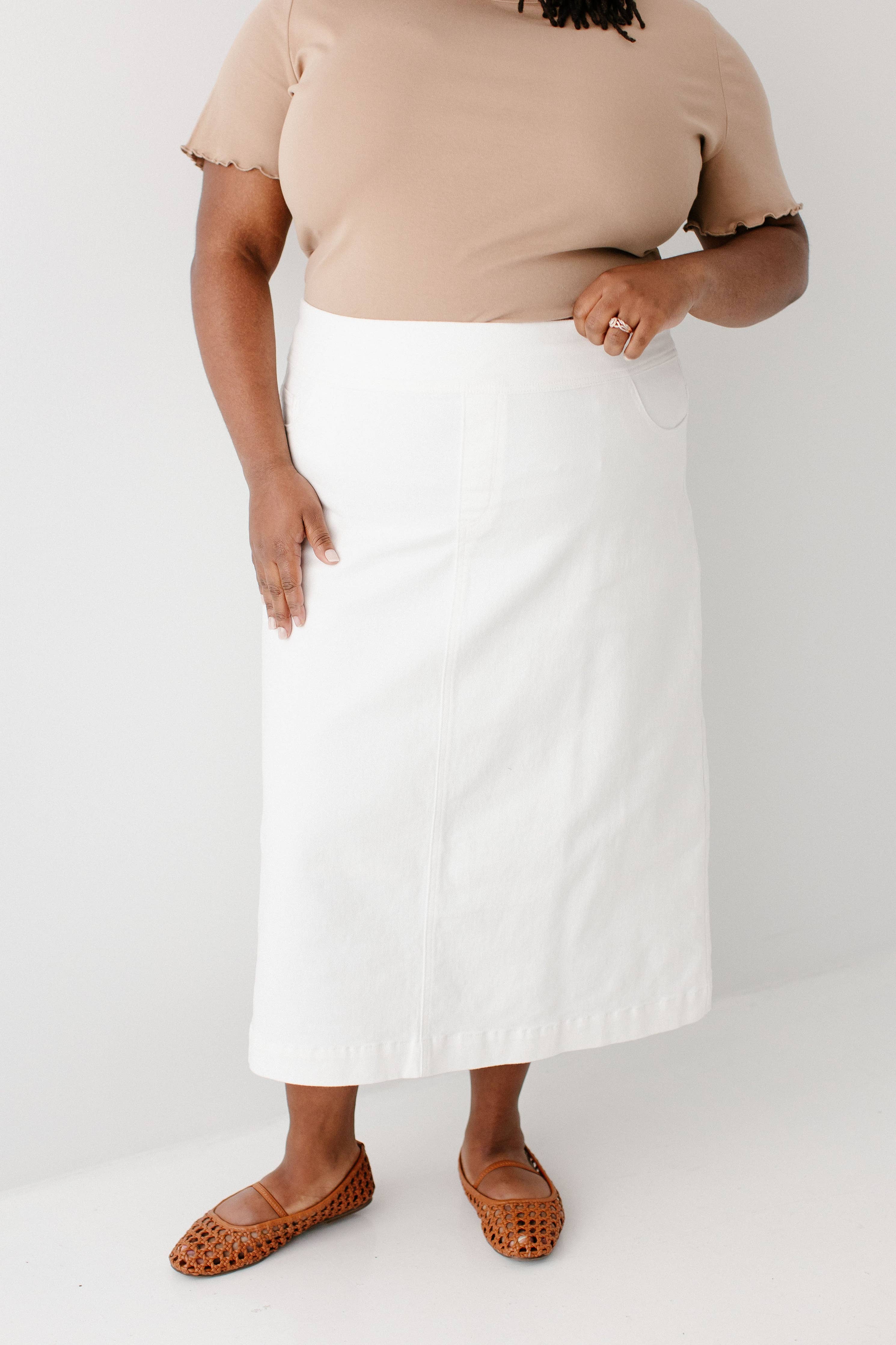 Margaret Stretch Denim Midi Skirt