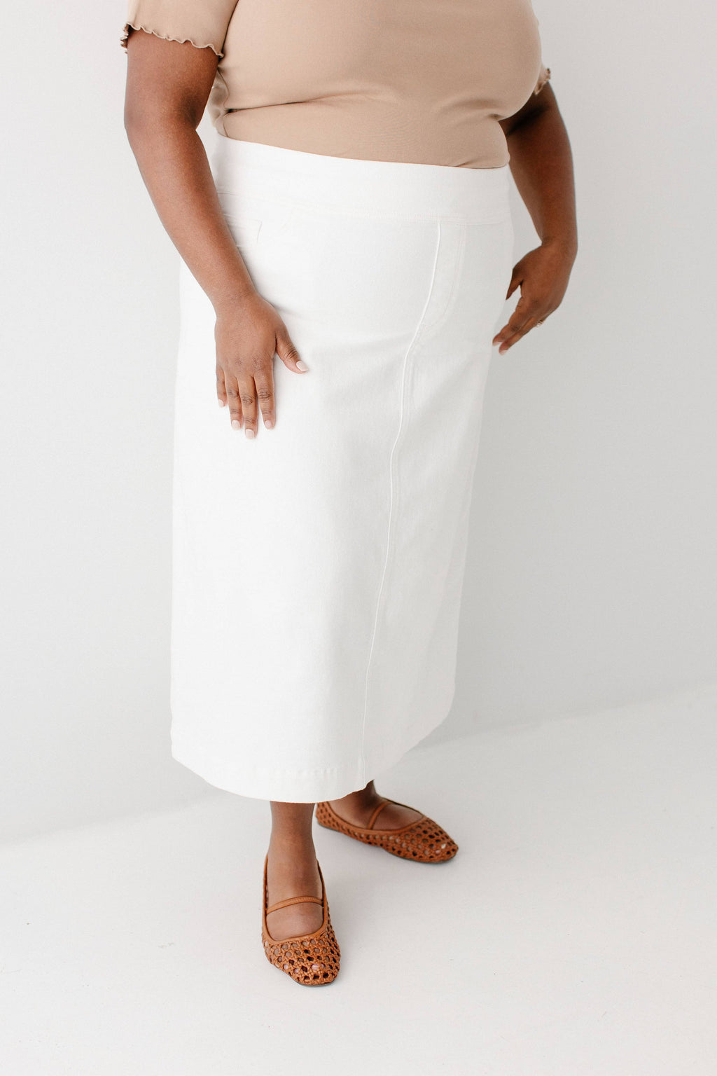 Margaret Stretch Denim Midi Skirt