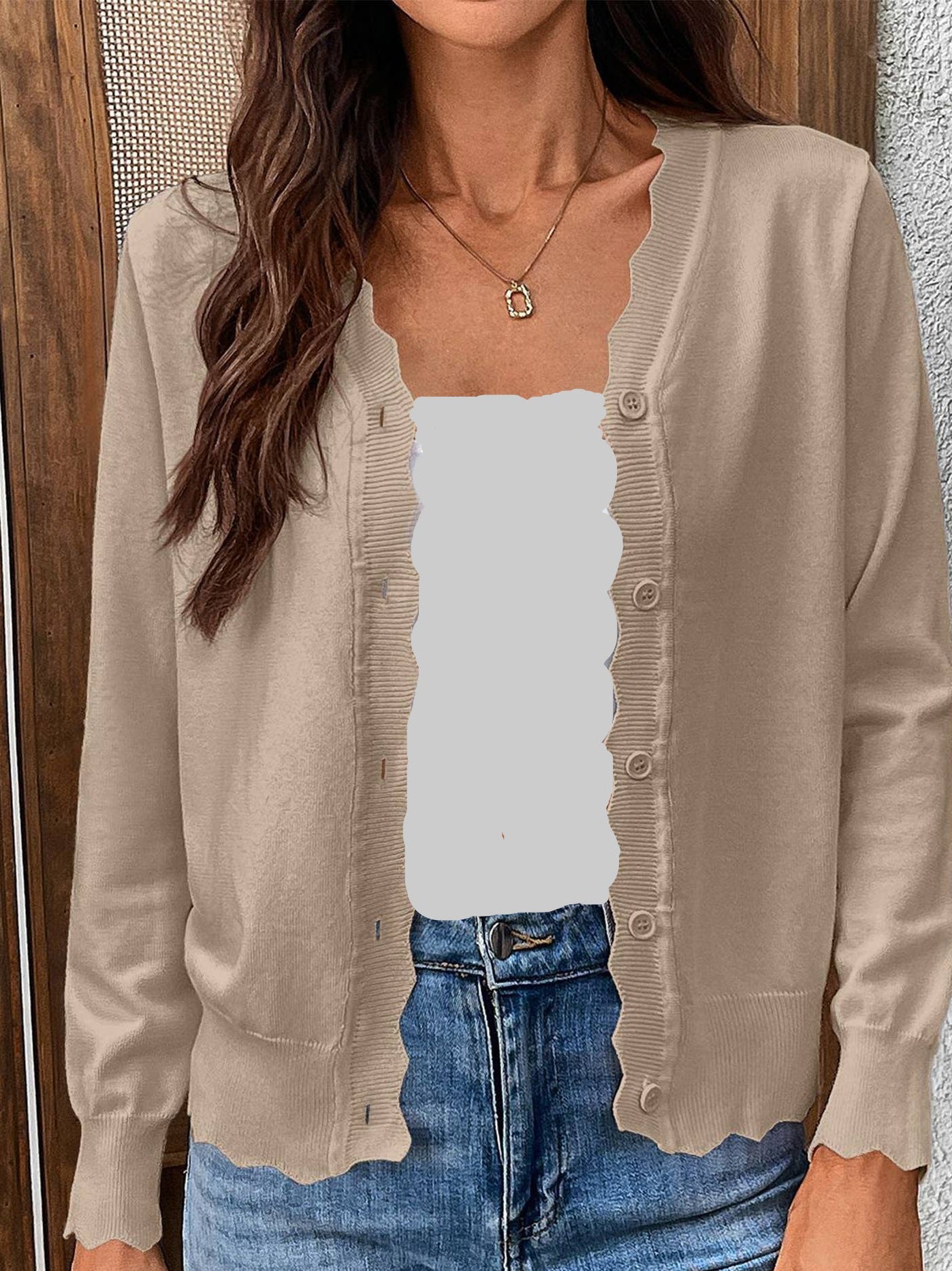 V-neck Long Sleeved Knitted Cardigan Thin Jacket