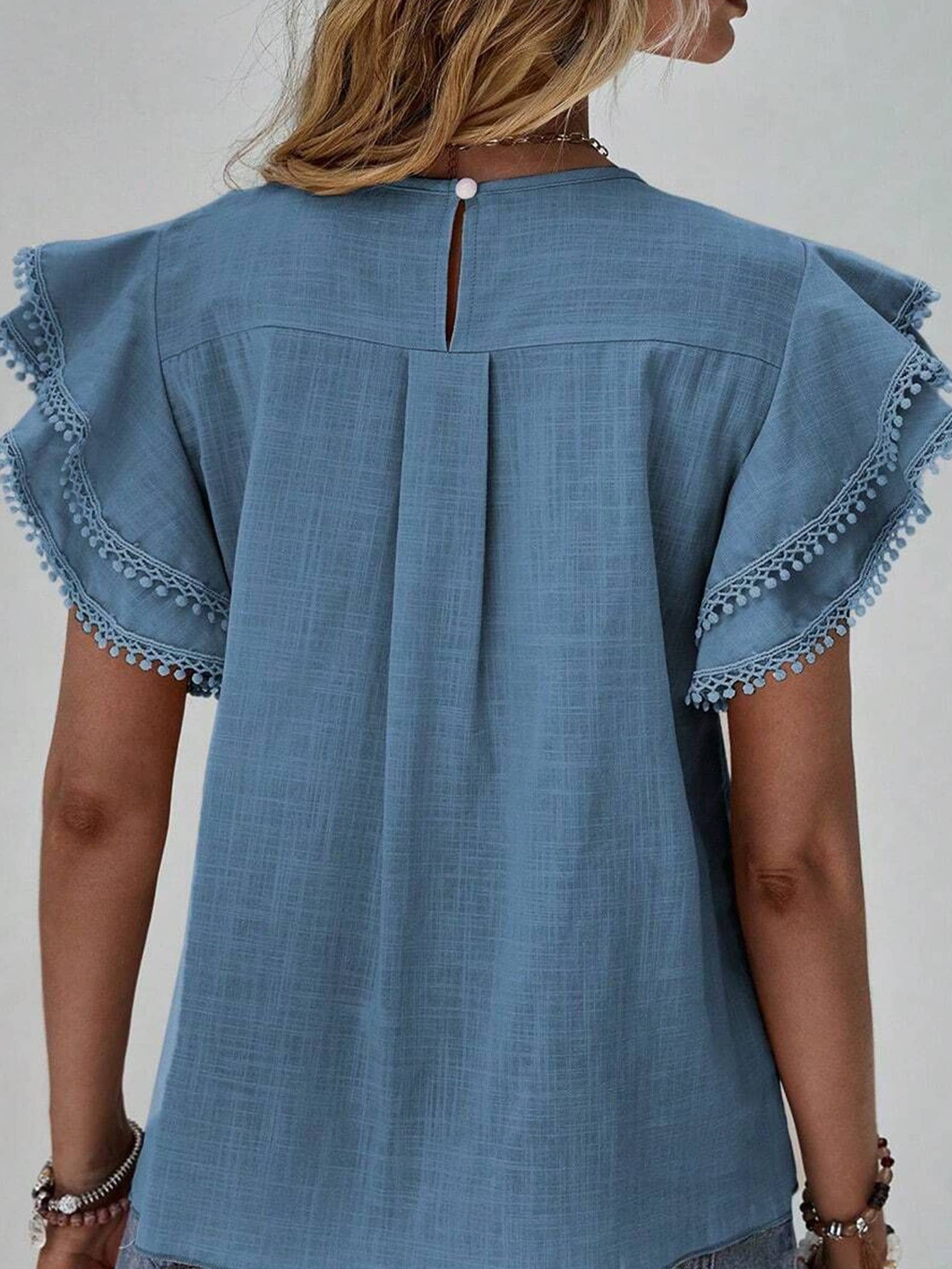 Round Neck Loose Ruffle Short Sleeved Top For Women