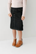 'Piper' Girl Knit Denim Skirt in Black