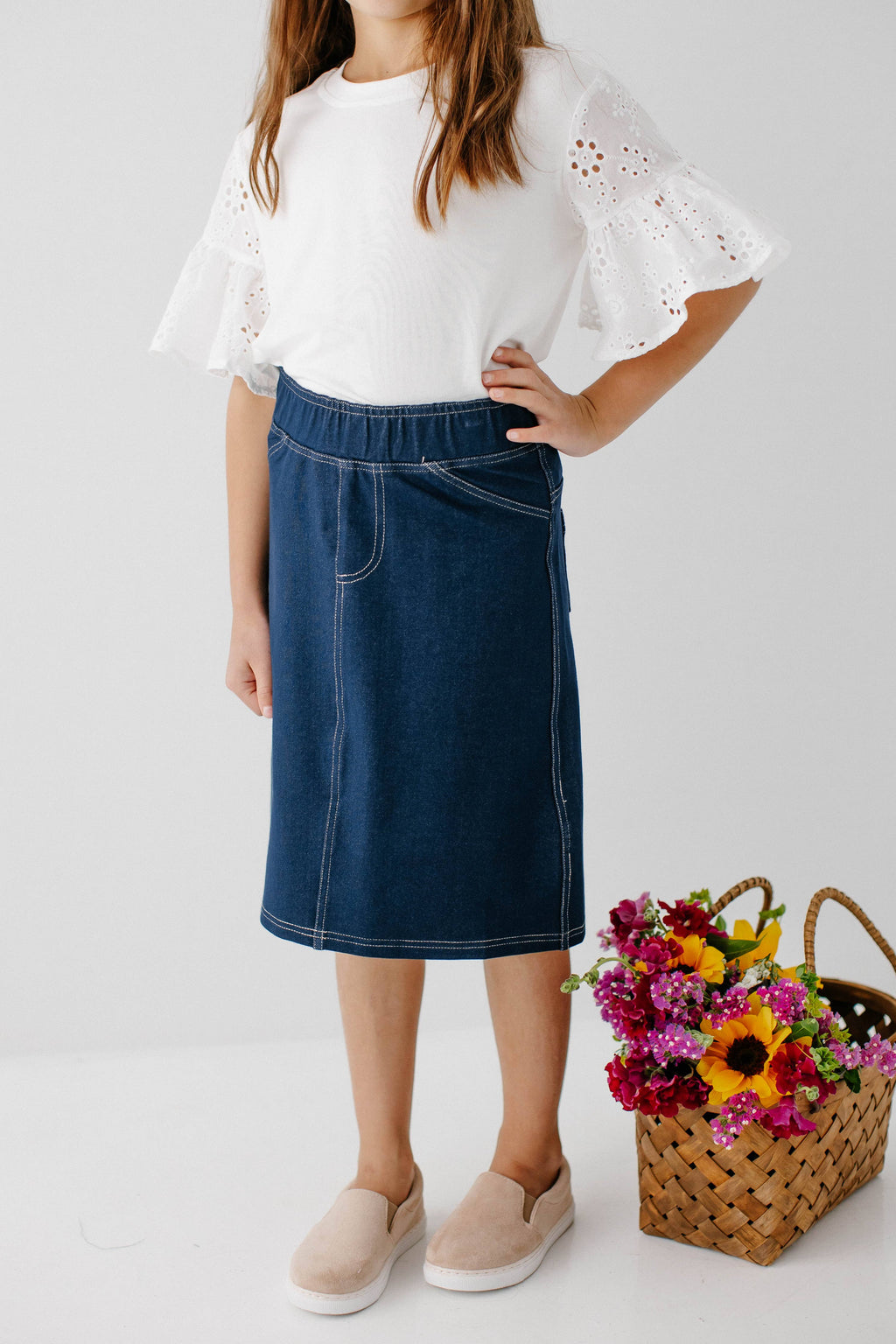 'Piper' Girl Knit Denim Skirt