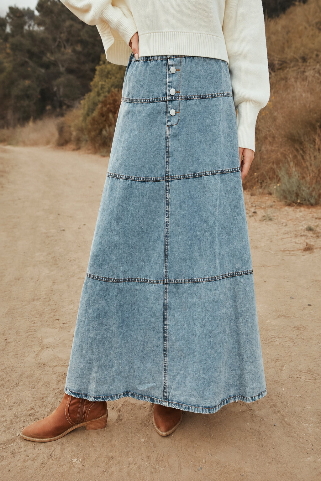 Layered Patchwork Denim Skirt