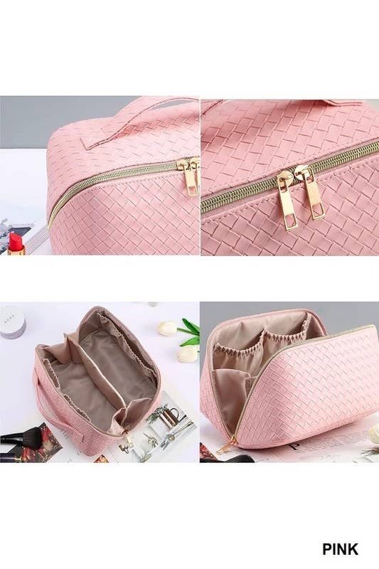 Woven Vegan Leather Cosmetic Makeup Travel Bag