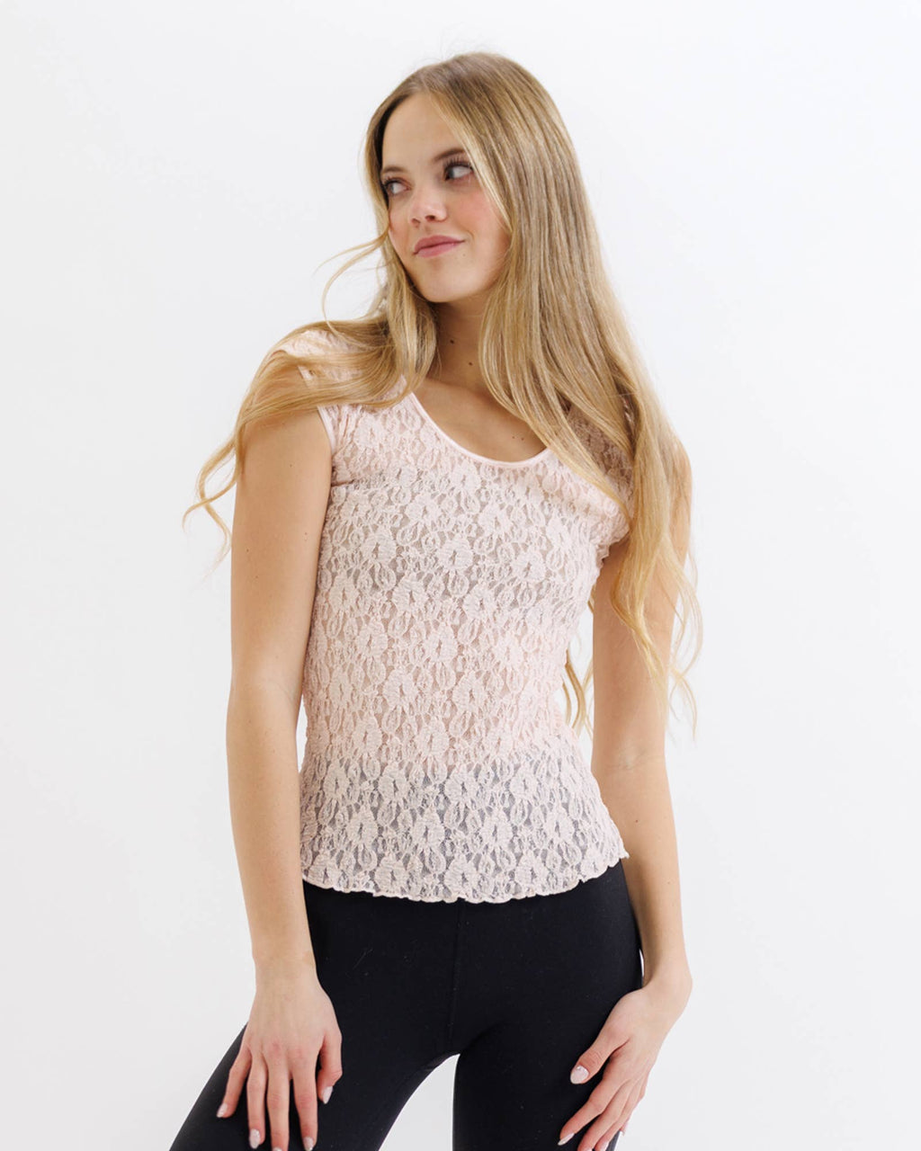 Wonder Lace Tee - Basic Short Sleeve Lace Layering Tee