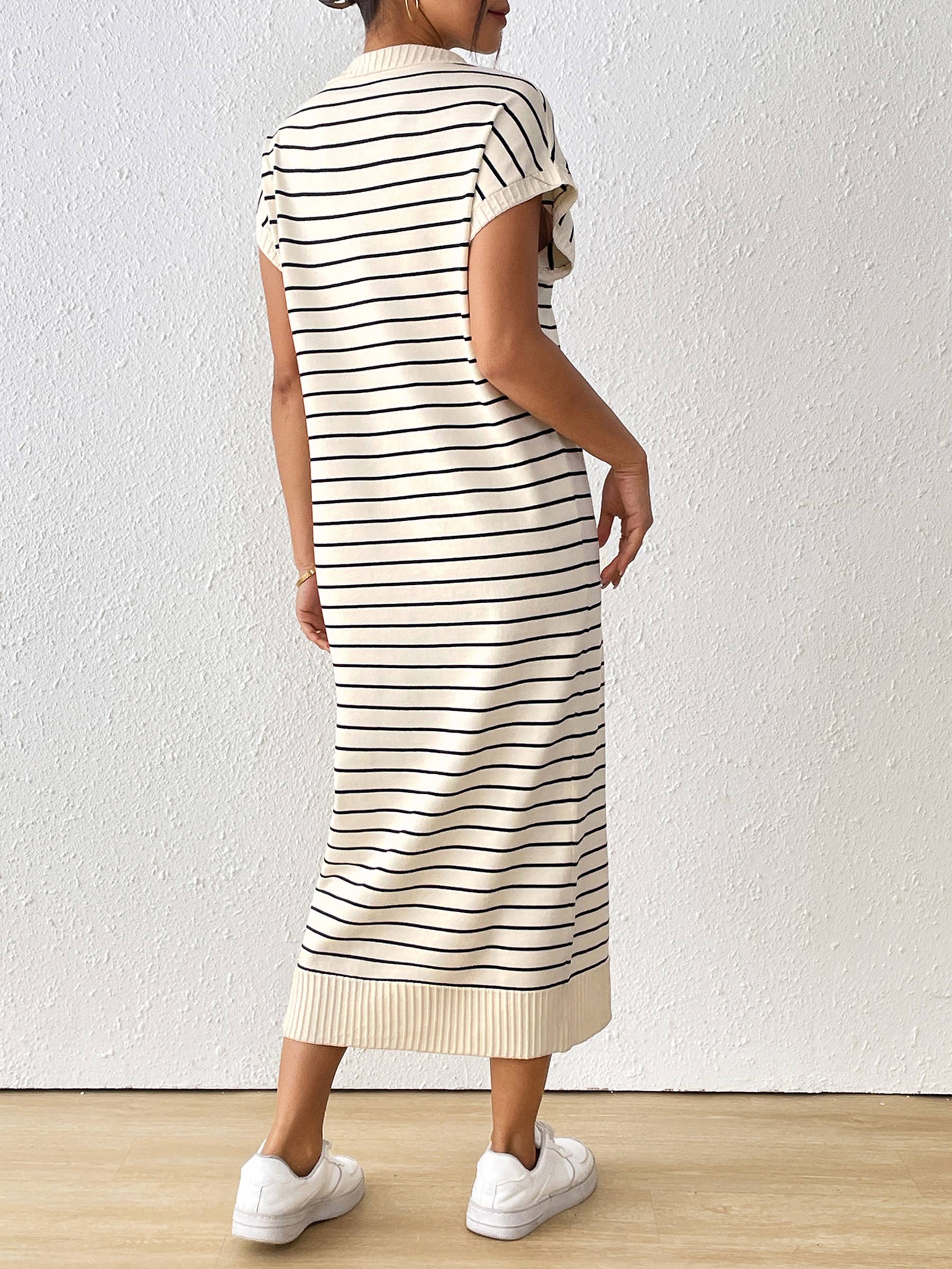 Striped V-neck Long Dress
