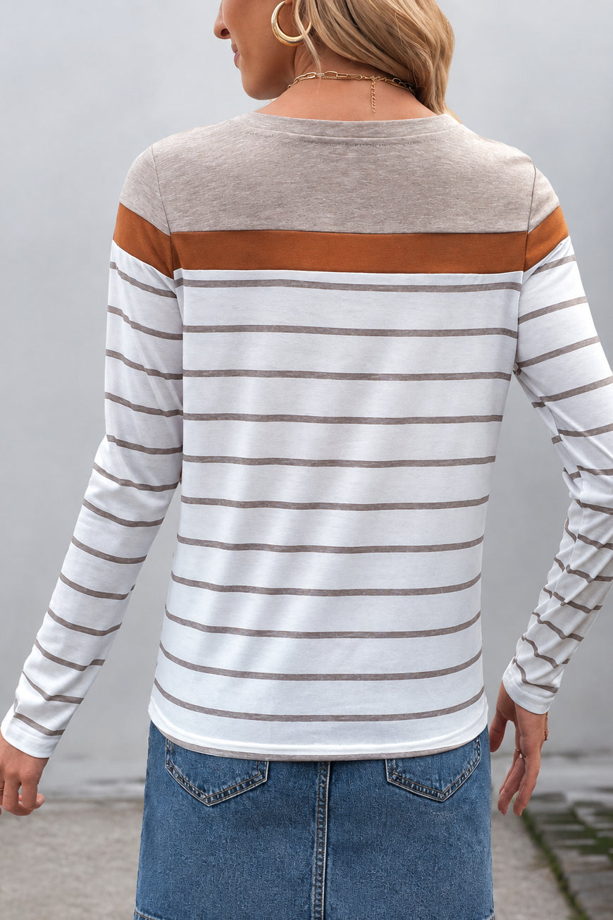 Long Sleeved Round Neck Striped Top