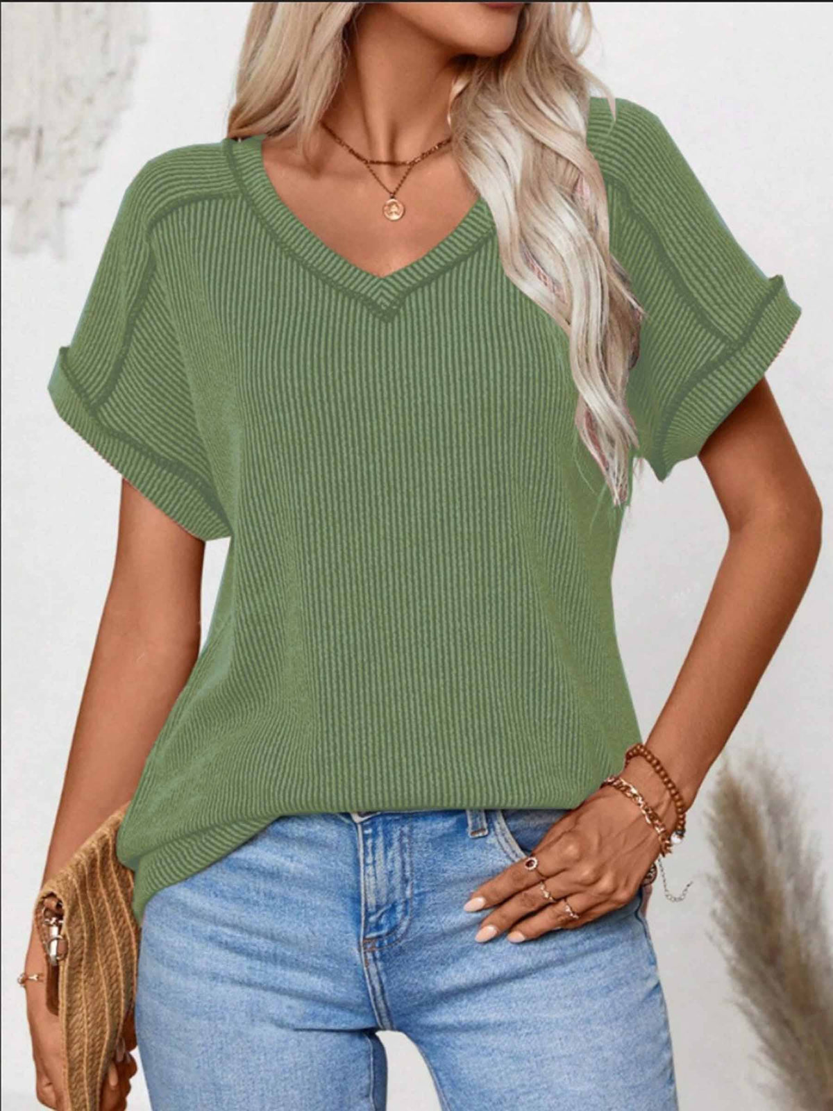 Short Sleeved V-neck Top