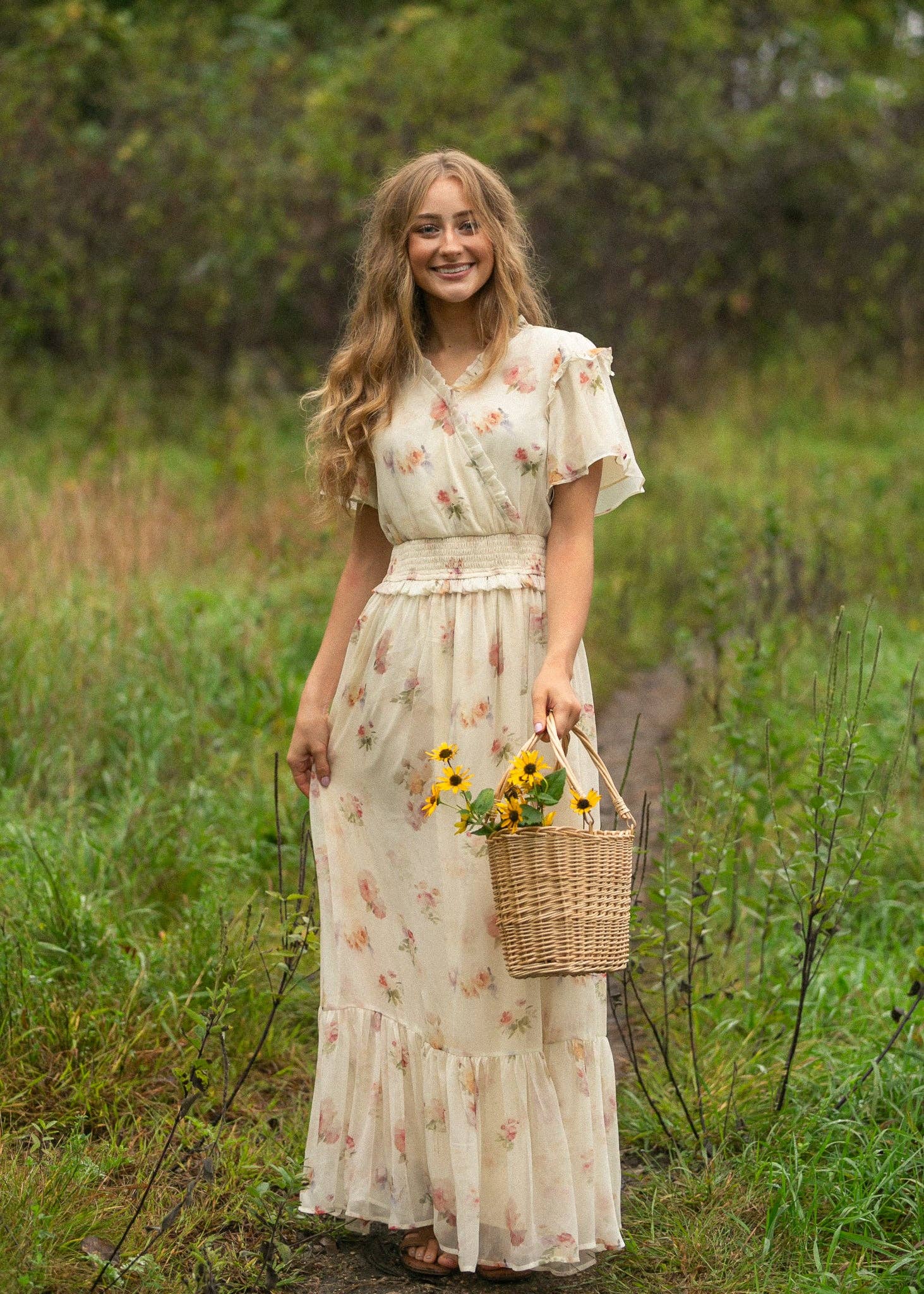 Eden Cream Floral Maxi Dress
