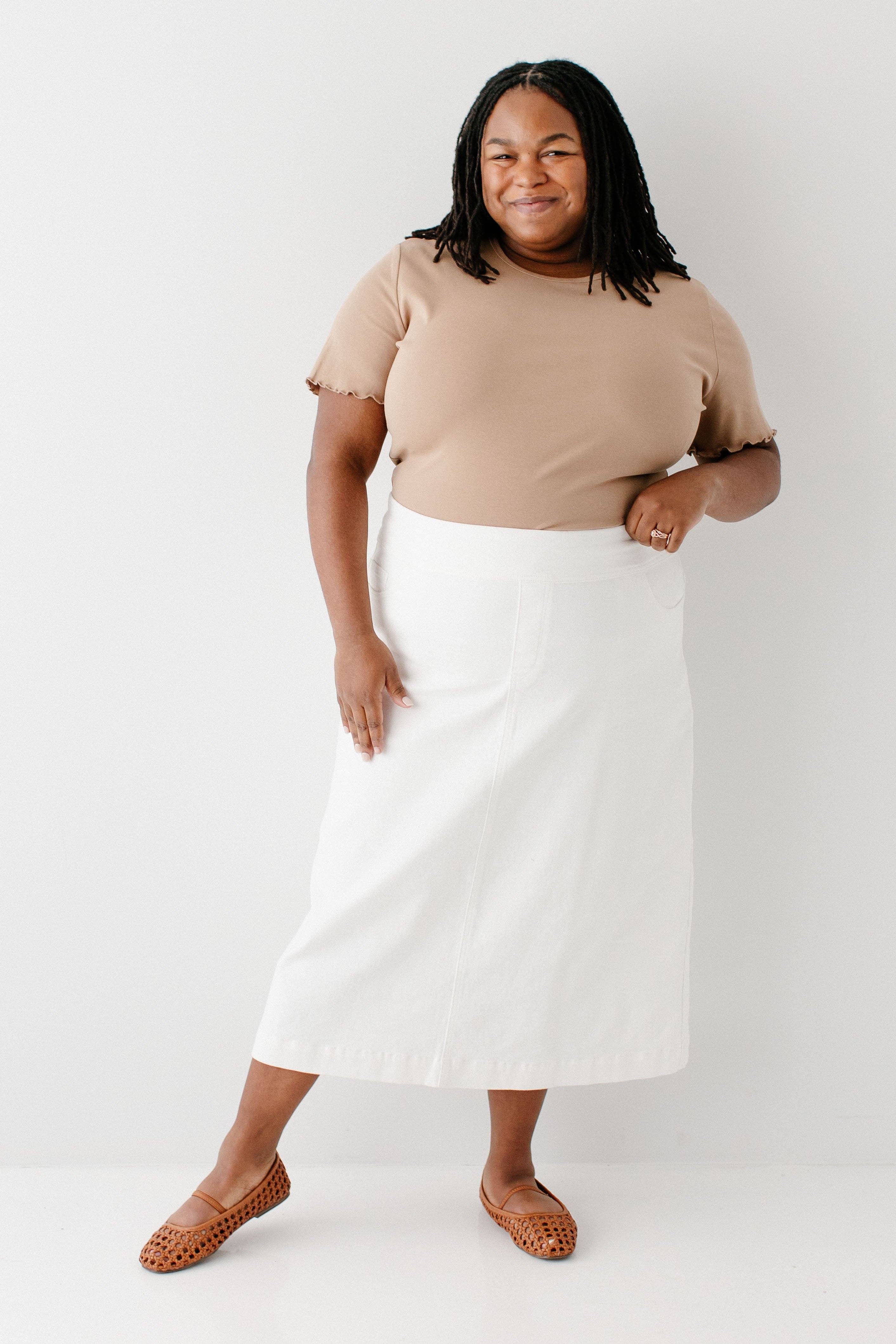 Margaret Stretch Denim Midi Skirt