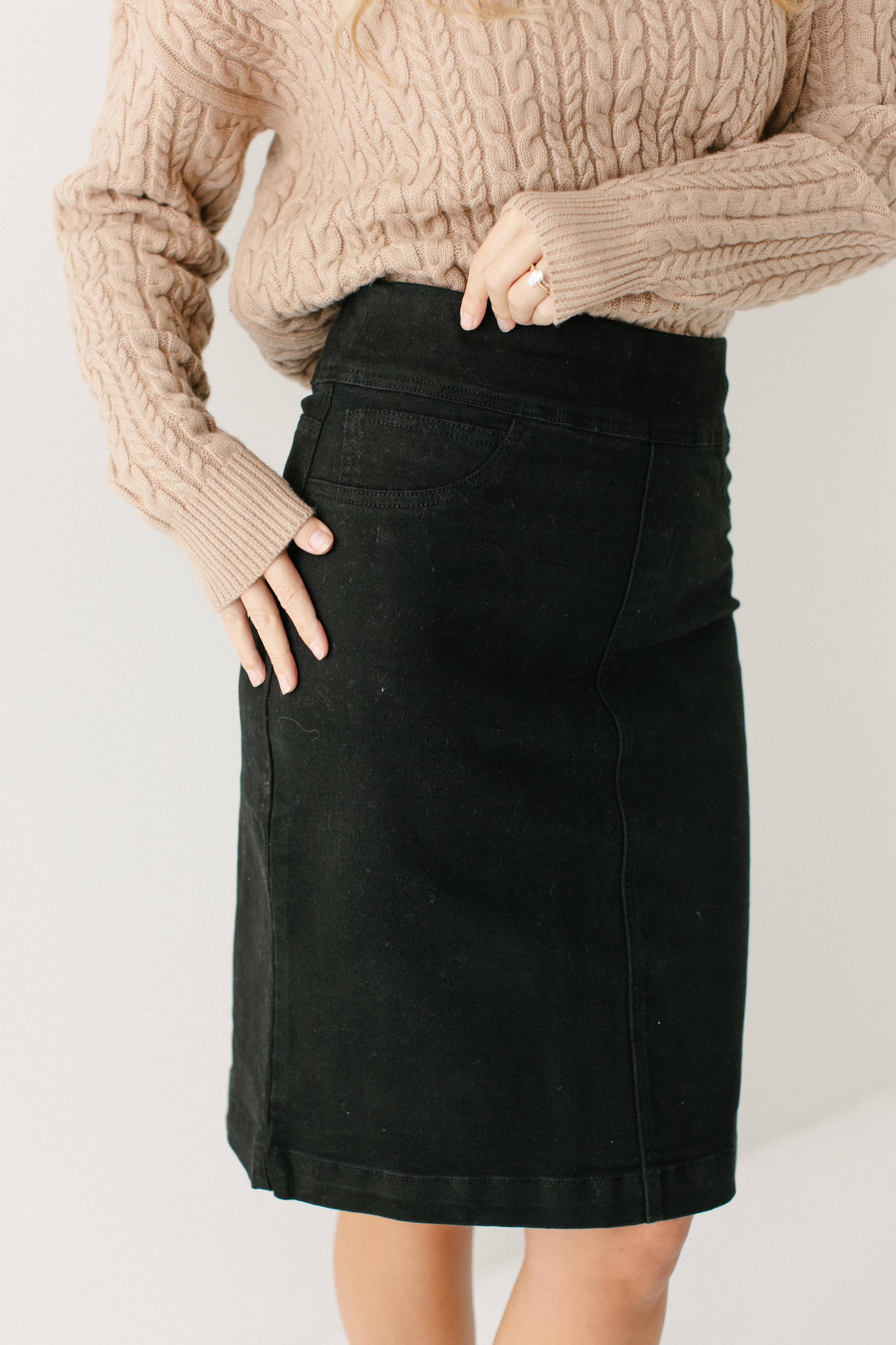 'Sara' Stretch Denim Skirt in Black