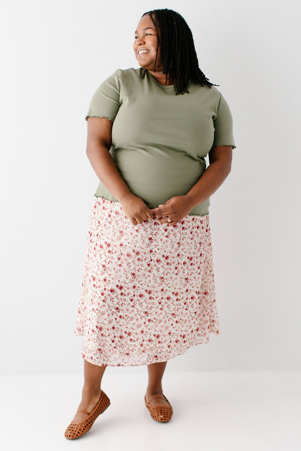 'Annette' Rose Print Midi Skirt