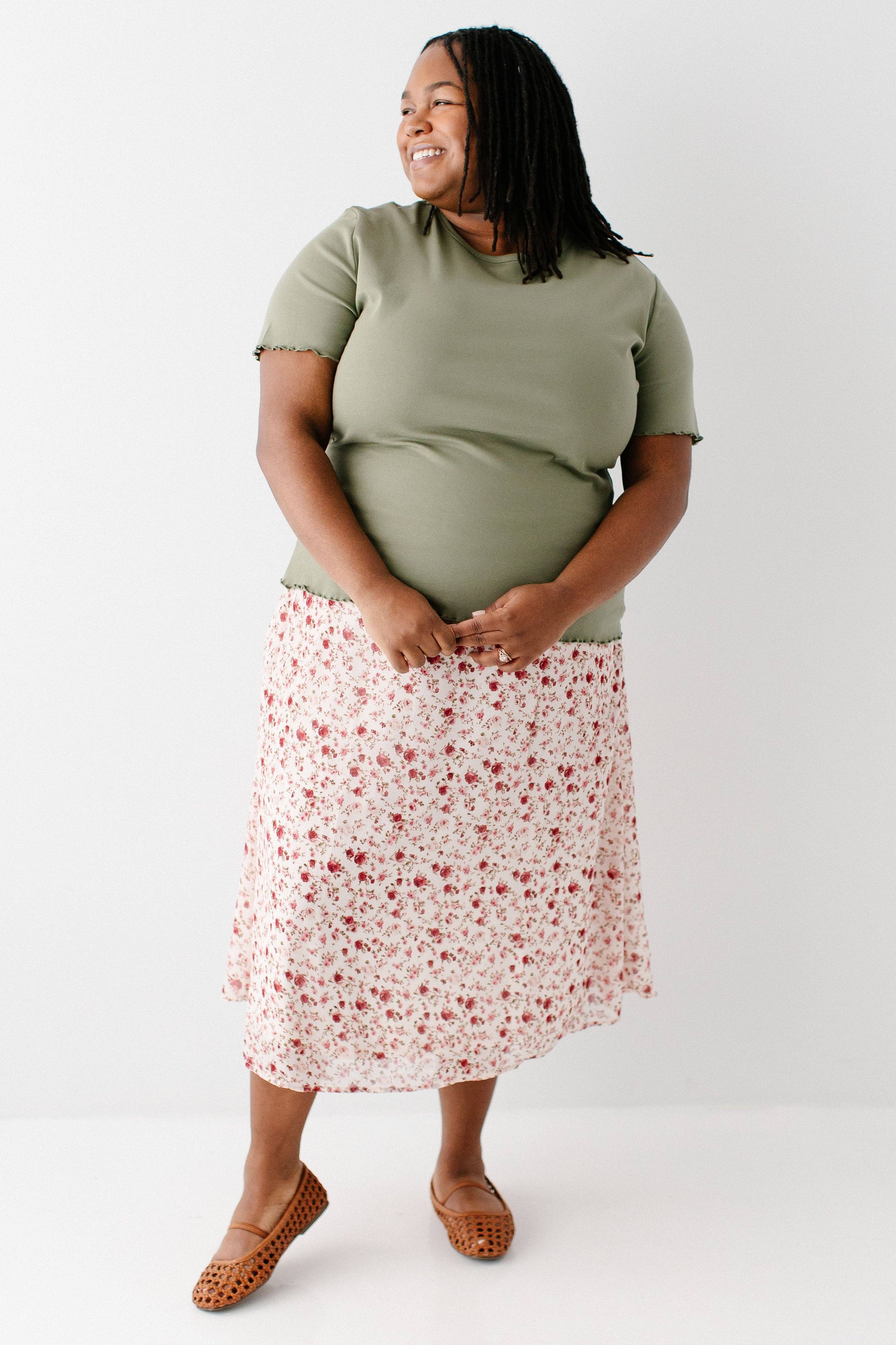 'Annette' Rose Print Midi Skirt