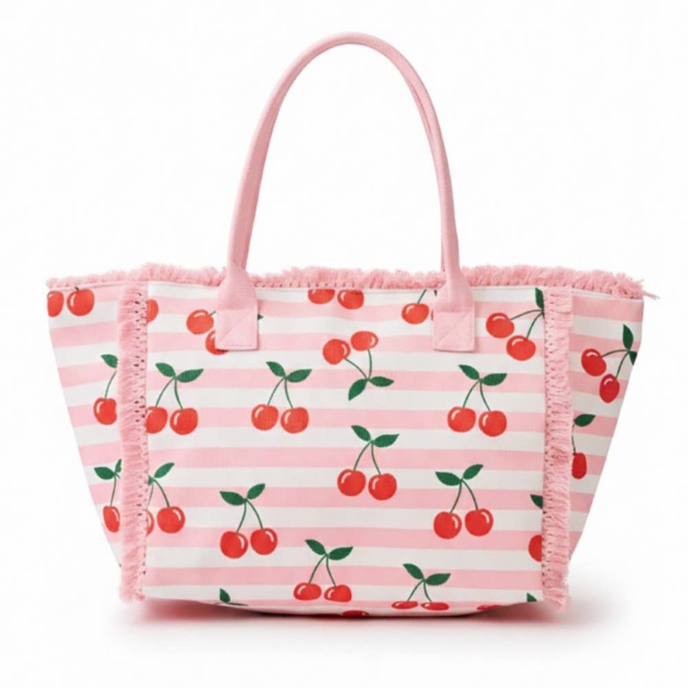 Cherry Striped Tote Bag