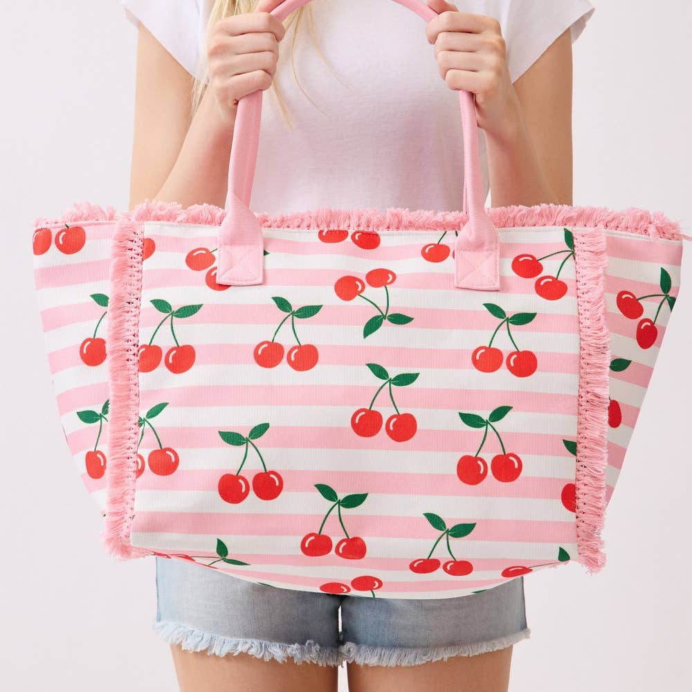 Cherry Striped Tote Bag