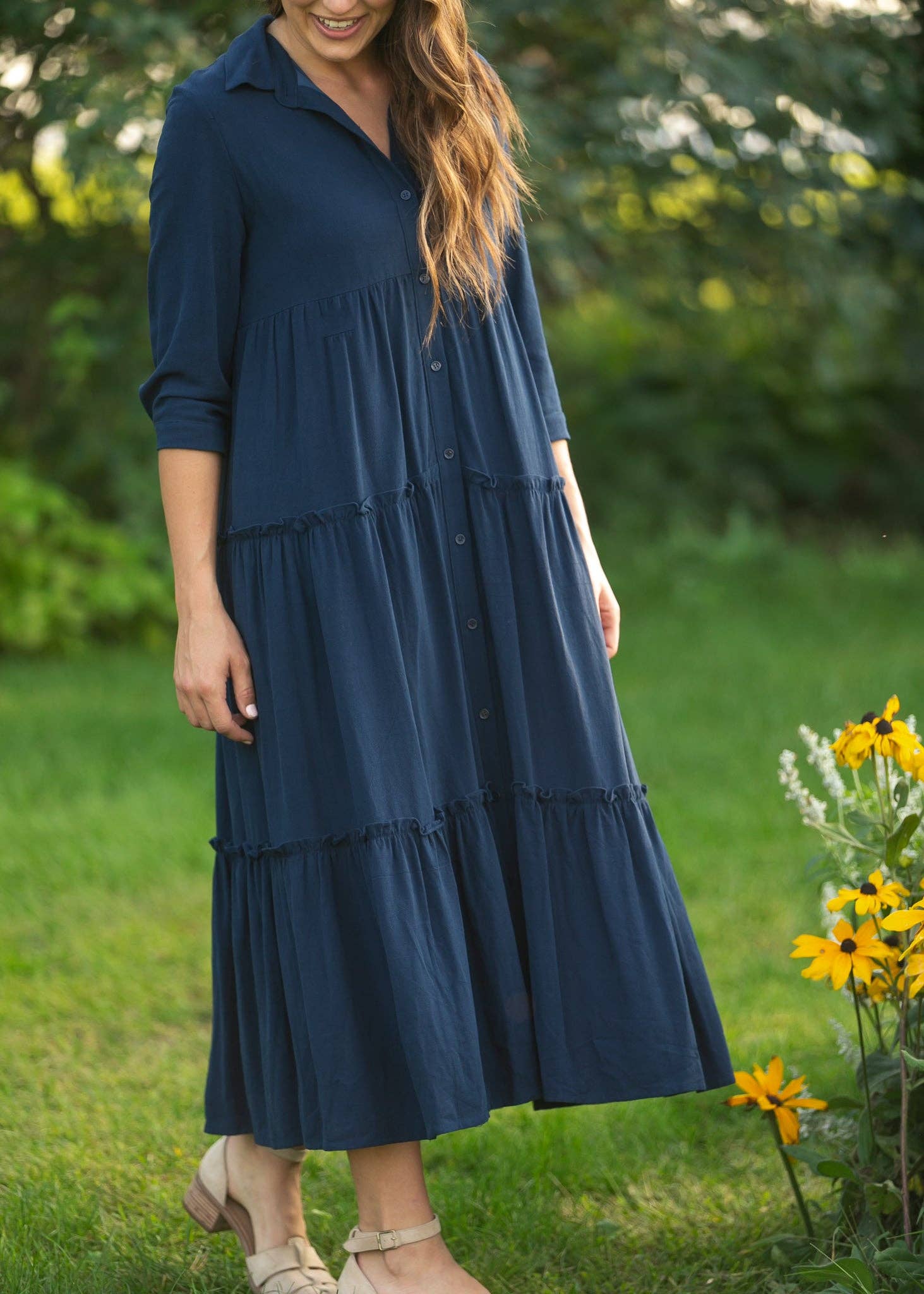 Elsie Button Front Midi Dress