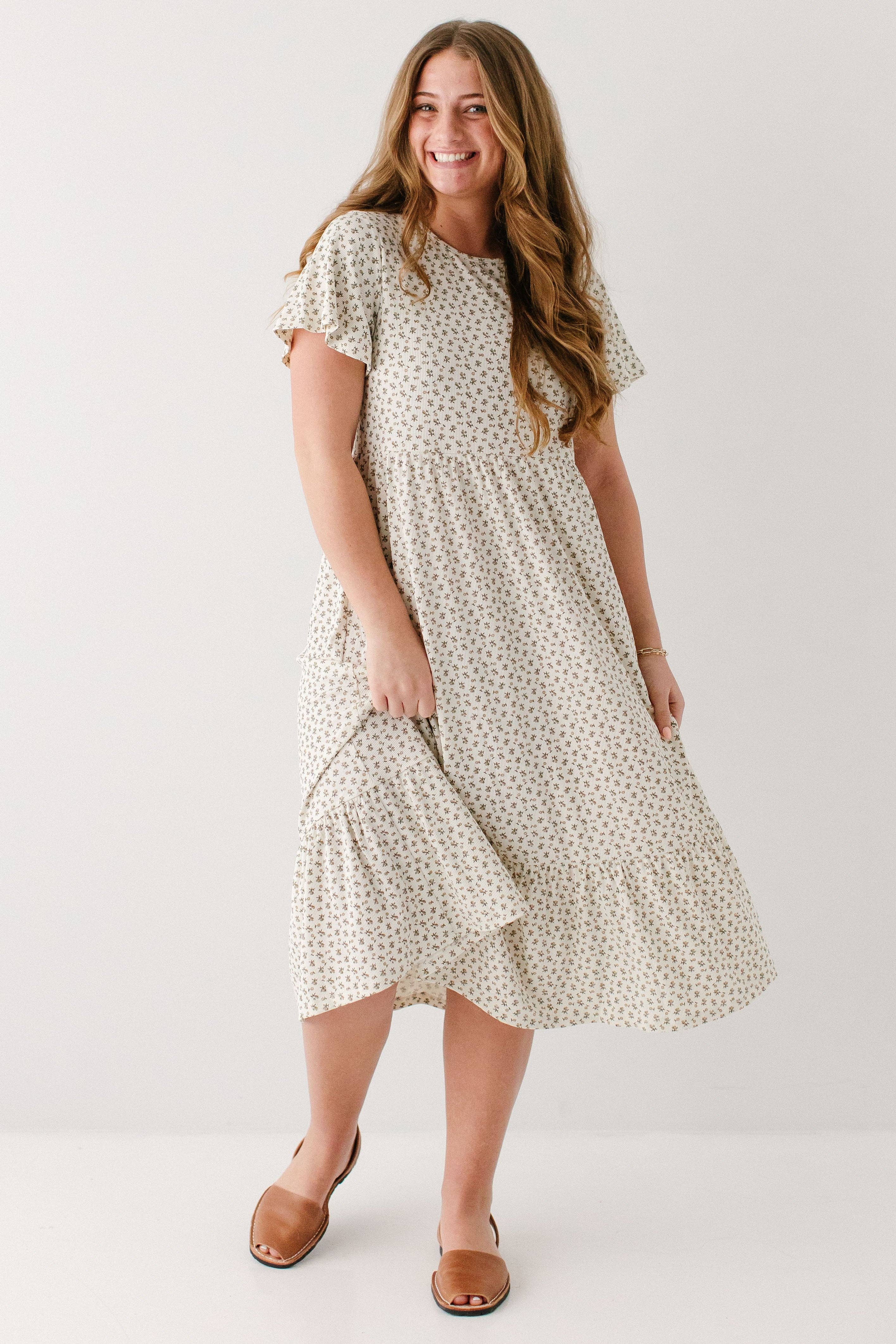 'Shiloh' Ditsy Floral Ribbed Midi Dress
