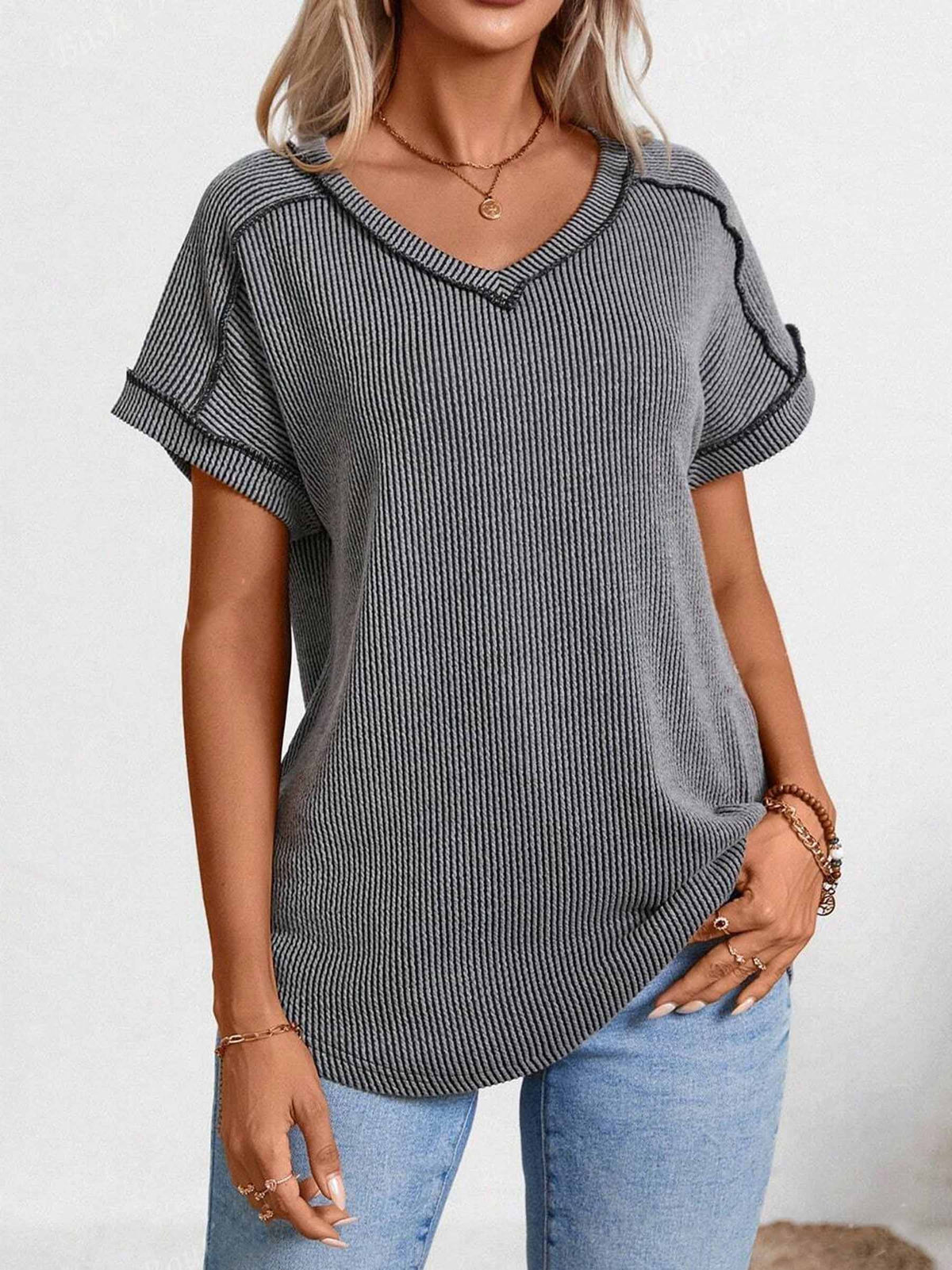 Short Sleeved V-neck Top