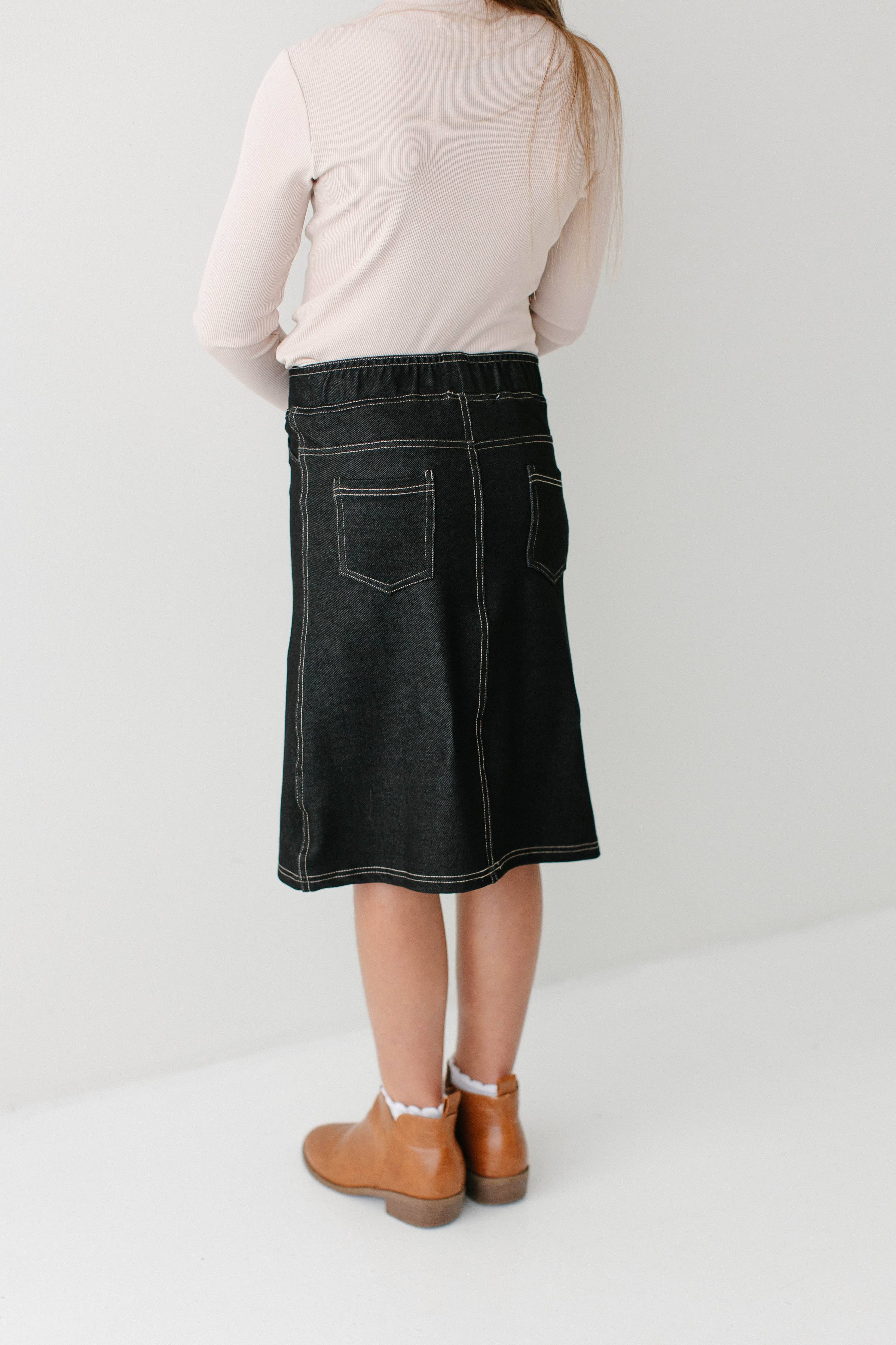 'Piper' Girl Knit Denim Skirt in Black