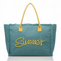Embroidered Summer Print Fringe Tote Bag