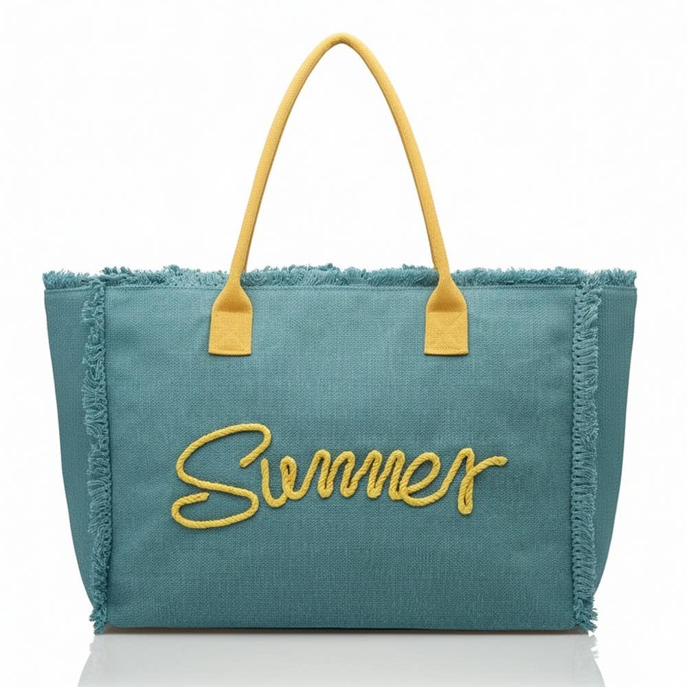 Embroidered Summer Print Fringe Tote Bag